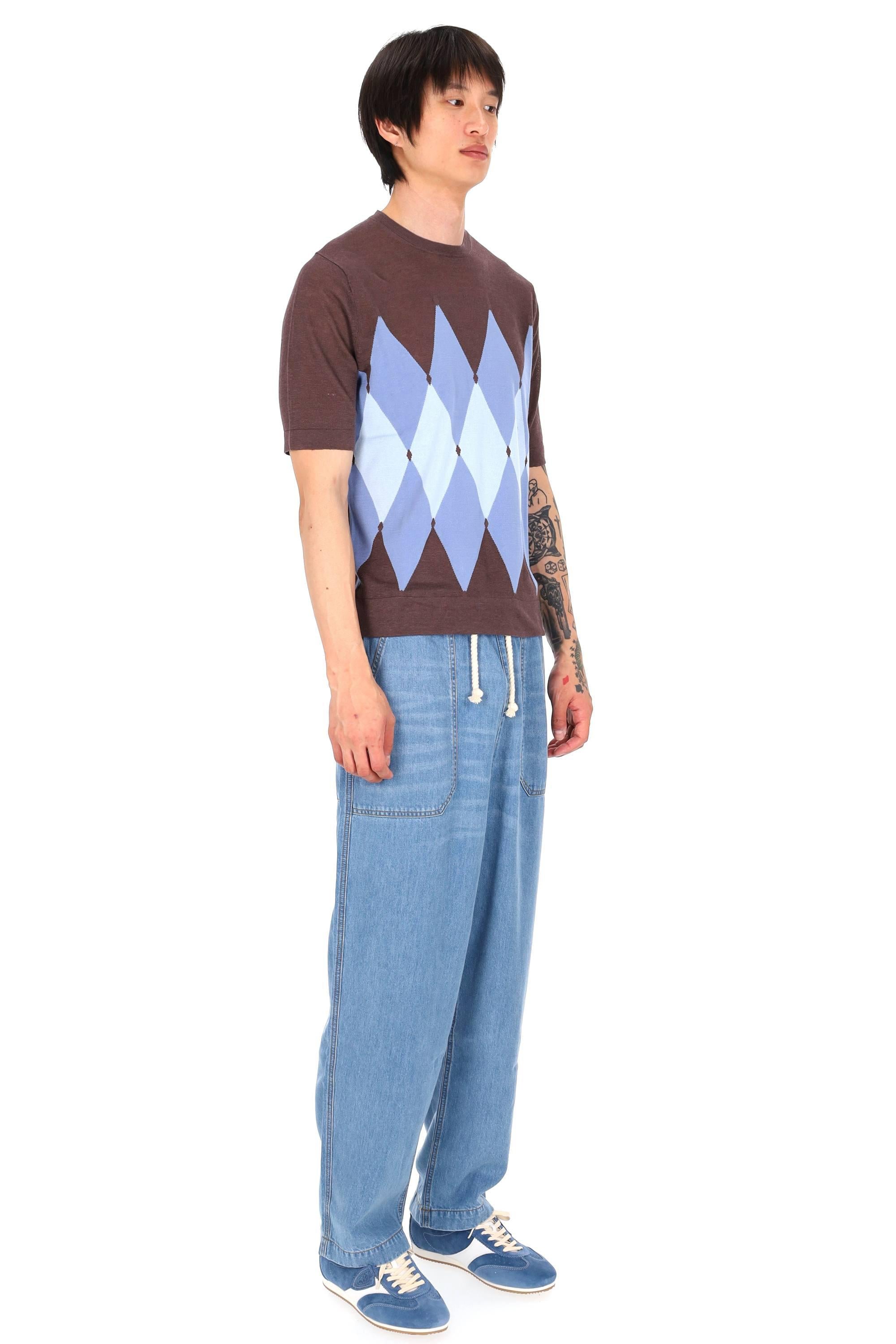 Ballantyne T-shirt girocollo in lino-cotone fantasia diamond argyle B2W025 14L20-2 94524 