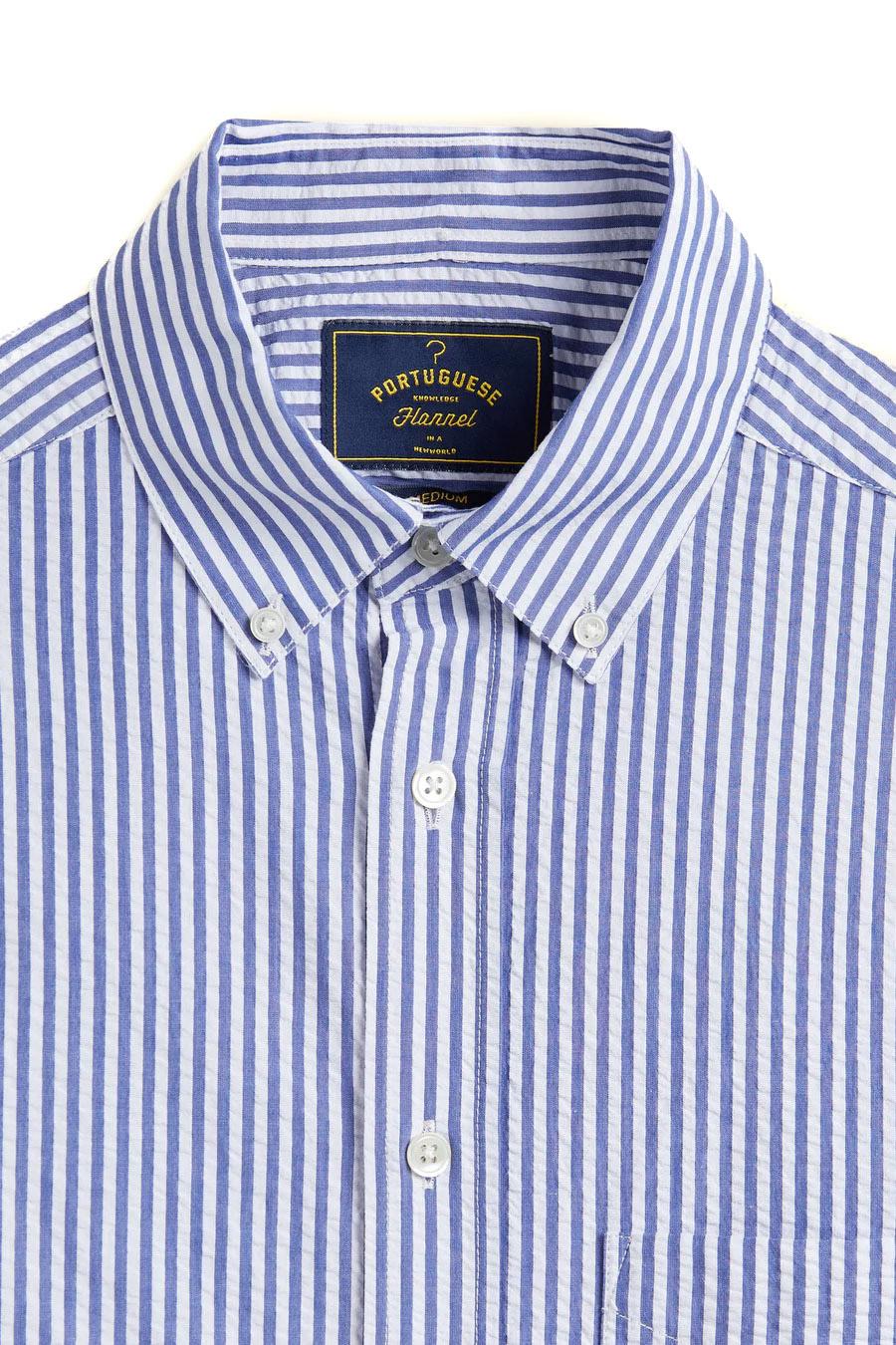 Portuguese Flannel Camicia Atlantico seersucker stripes bianco-blu 011 BLUE 