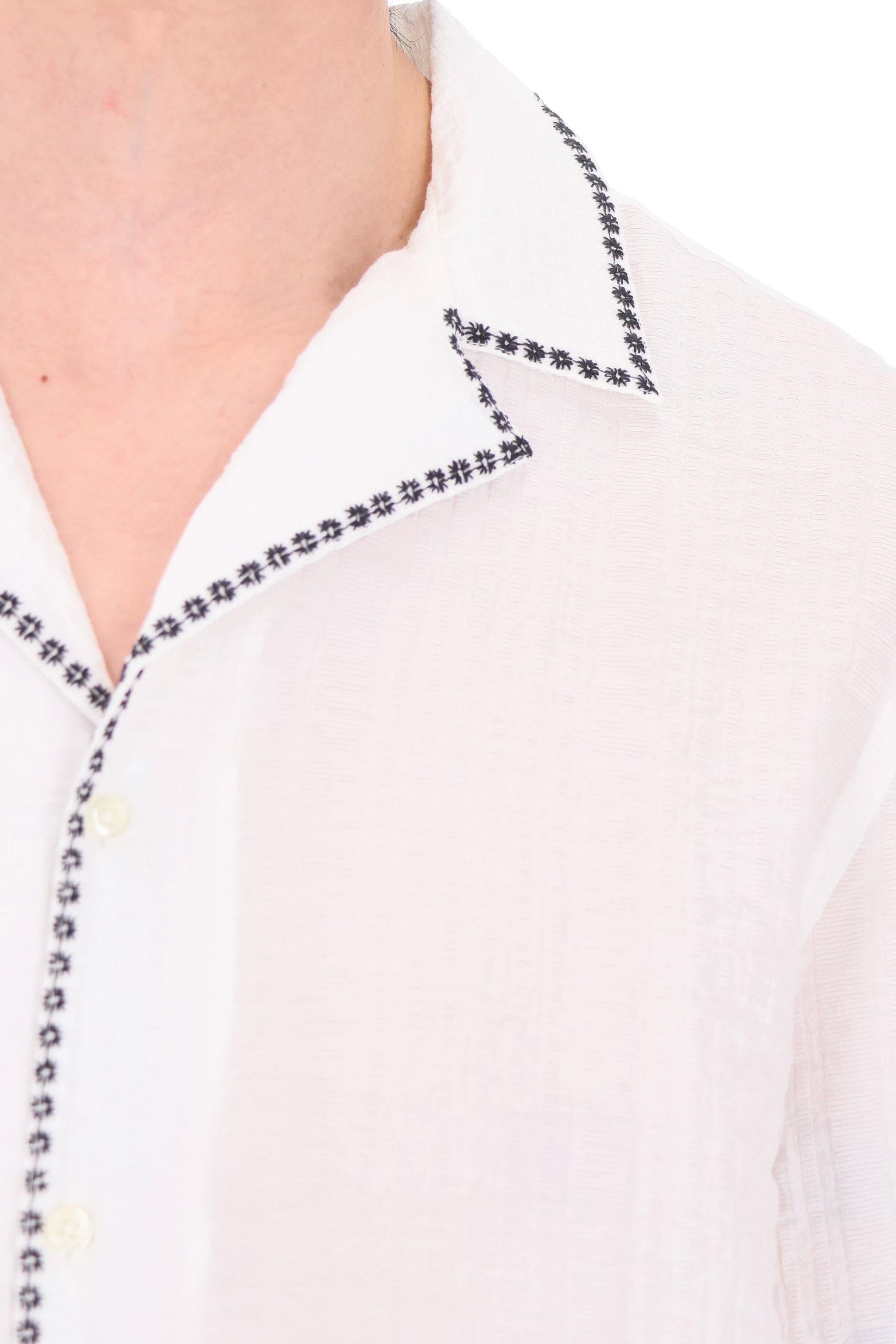 Officine Générale Camicia con ricamo in cotone seersucker mod. Eren MSHI005 WHITE/BLACK 