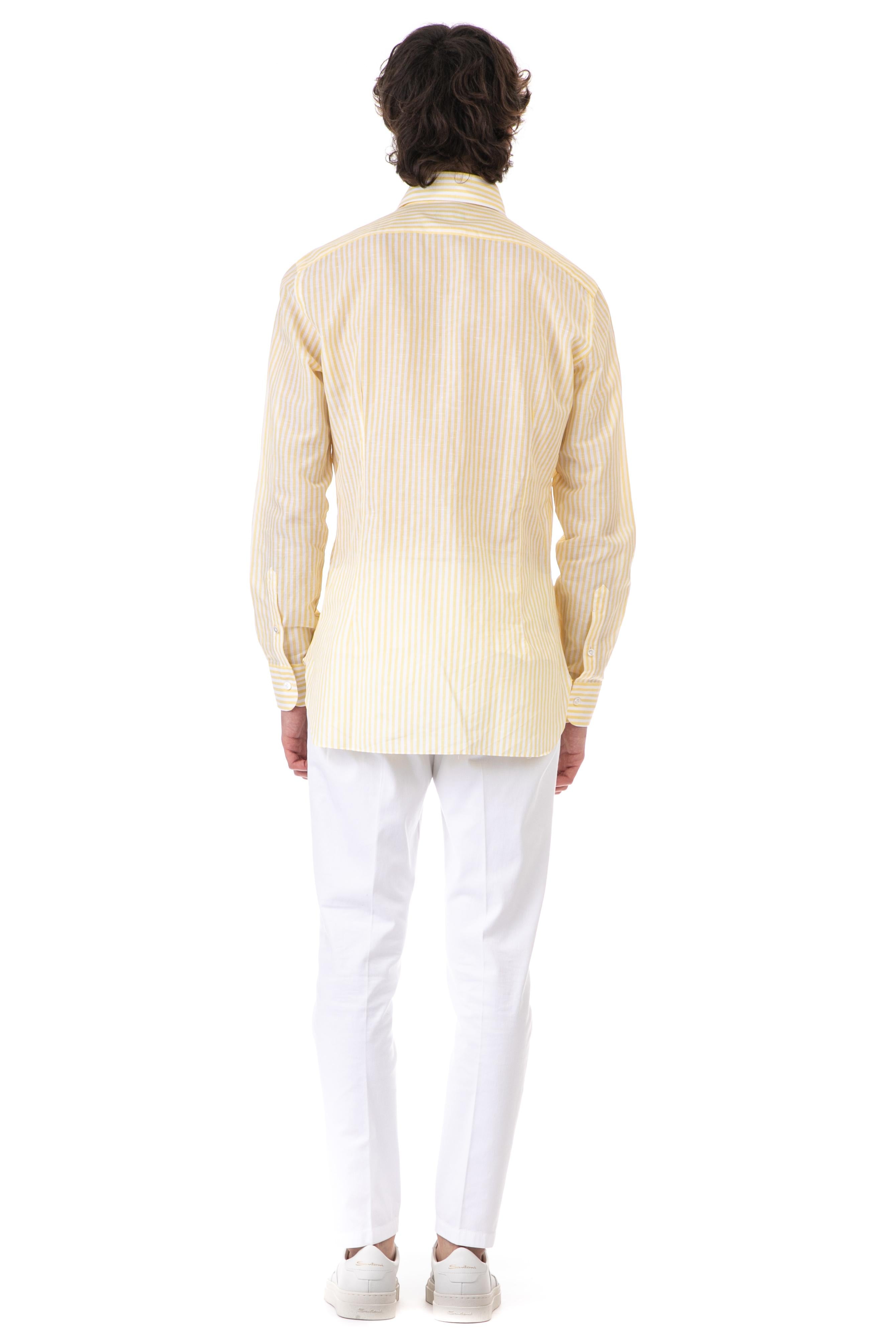 Camicia bacchettata in cotone-lino linea culto K1U13P0134036.U 03 Barba 