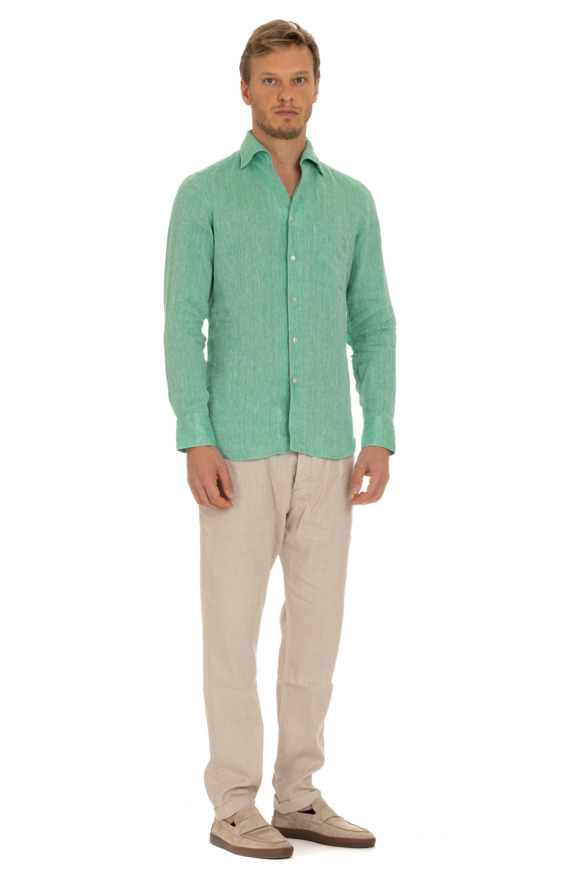 Camicia in lino con collo paramontura 046098-P4055 03 Finamore 