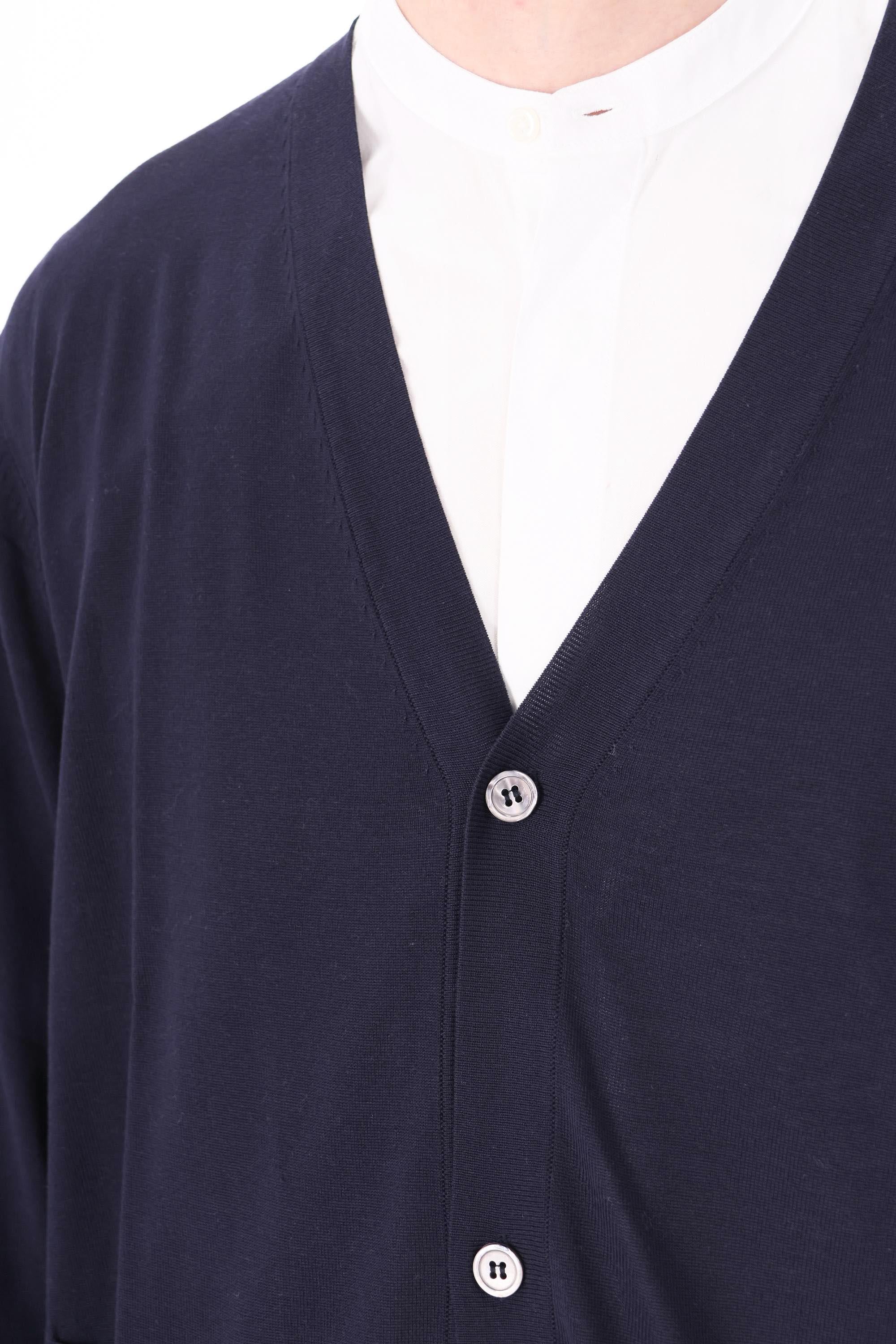 Officine Générale Maglia cardigan in lyocell-lana mod. Mike MKNT304 NAVY INK 