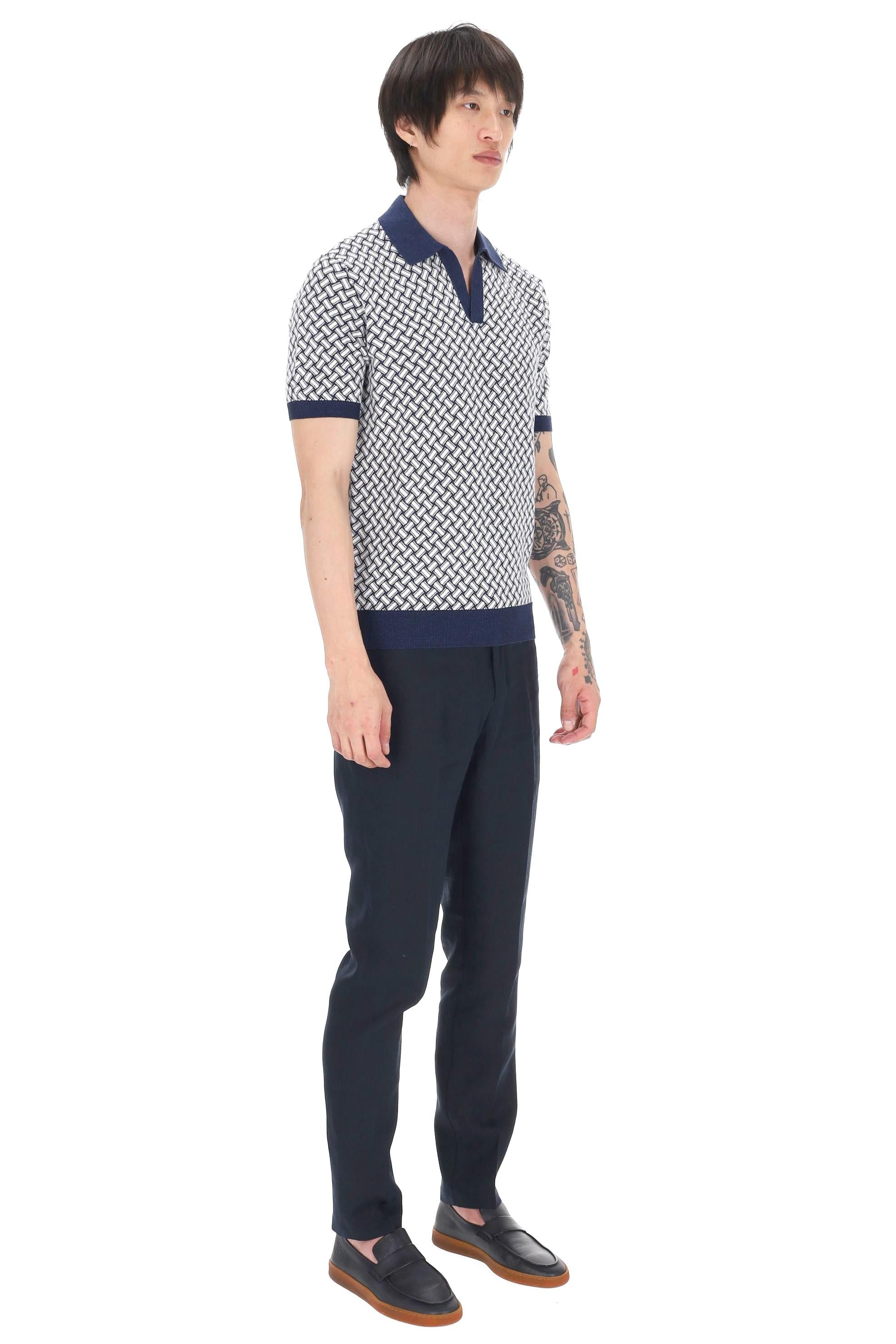 Drumohr Polo open collar in cotone-lino fantasia biscottino D9LZ146N B29 790 