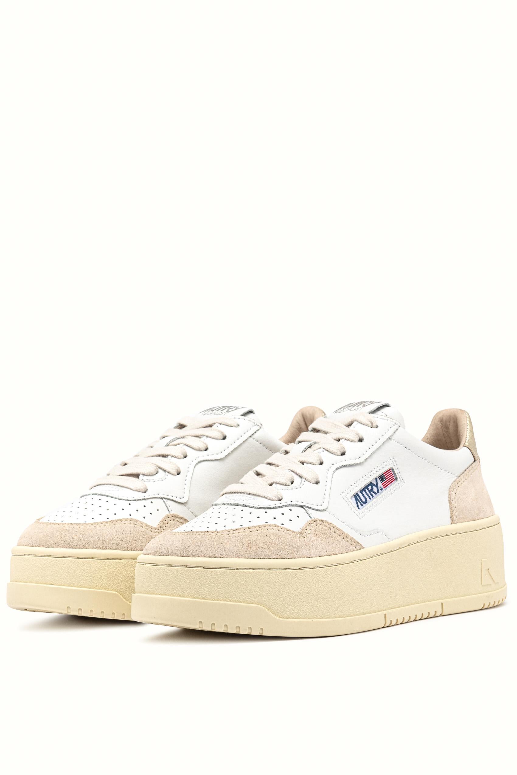 Sneaker donna Platform bimateriale in pelle e camoscio PTLW LS01 WHT/PLAT Autry 