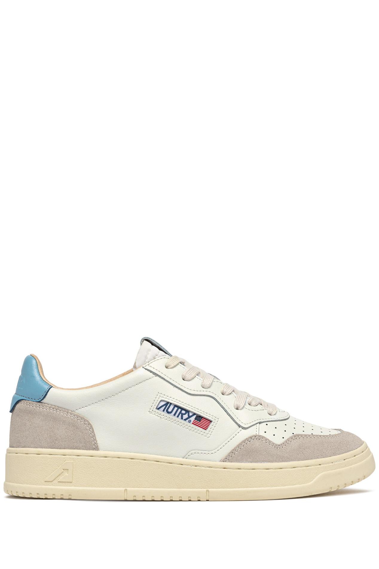 Autry Sneaker Medalist bimateriale con talloncino azzurro AULM LS12 WHT/FORGET 
