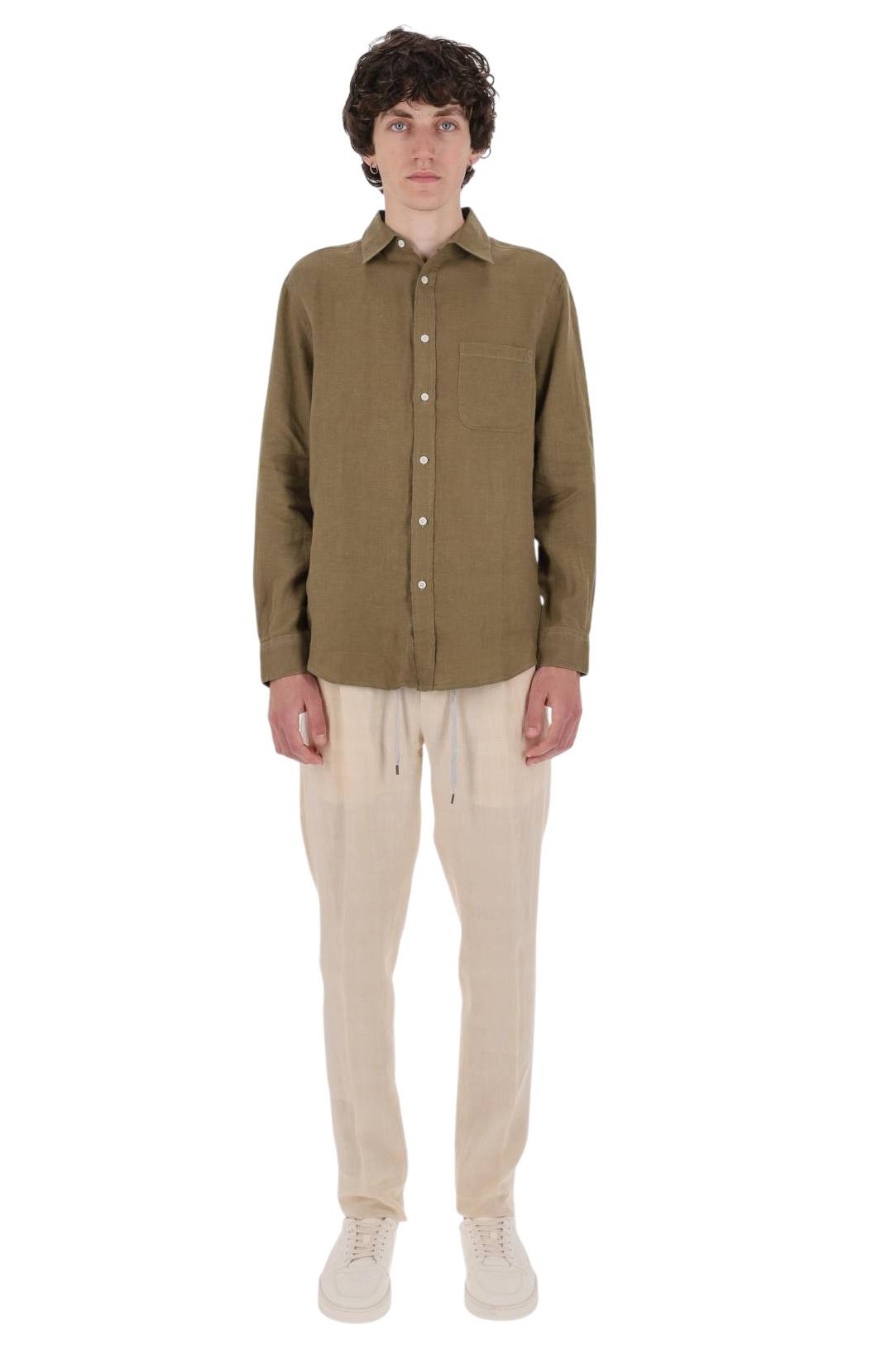 Portuguese Flannel Camicia in lino con taschino 066.S/4 DRY GREEN 