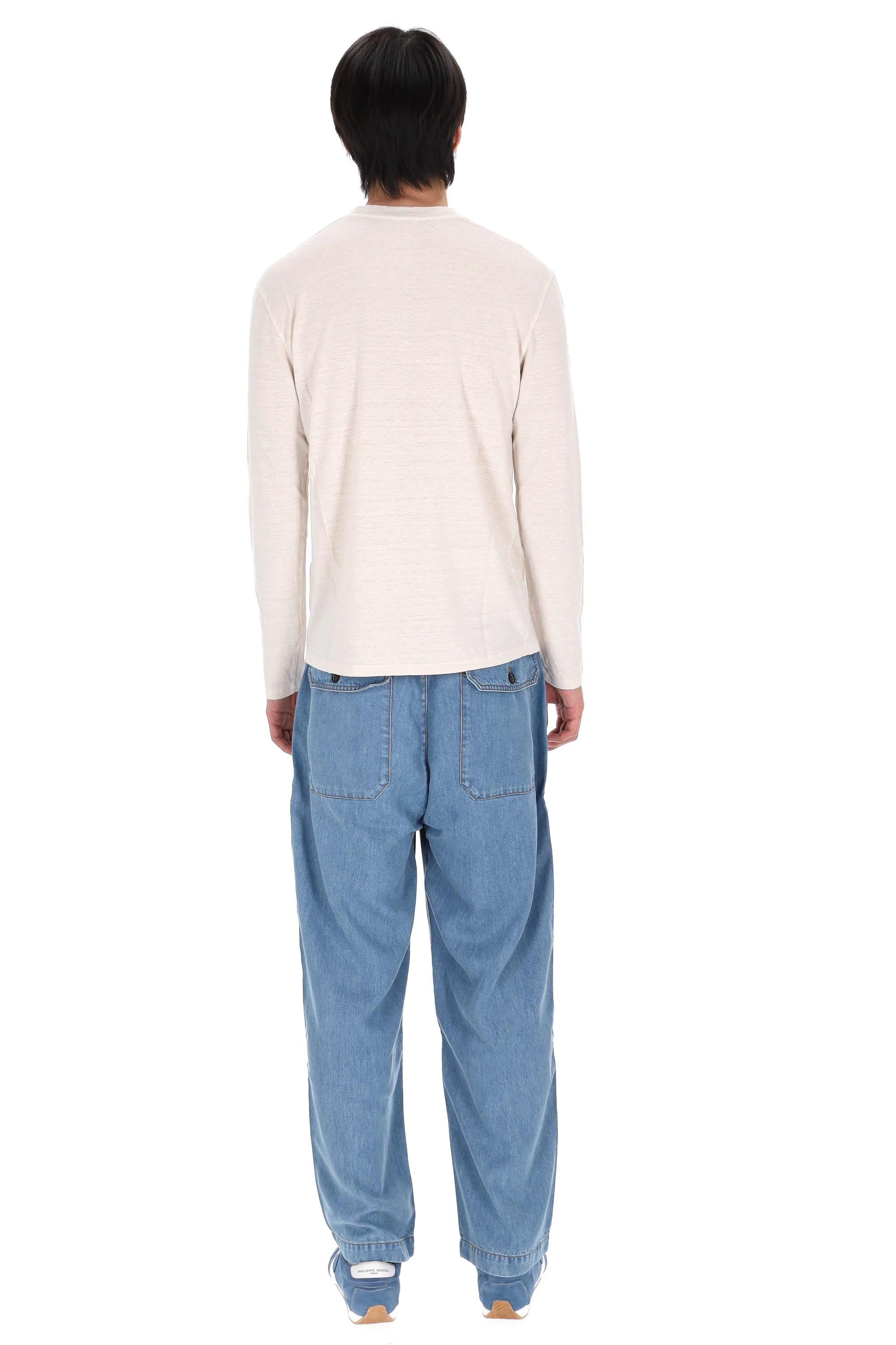 Roberto Collina T-shirt serafino in jersey di lino manica lunga MYA70043 03 