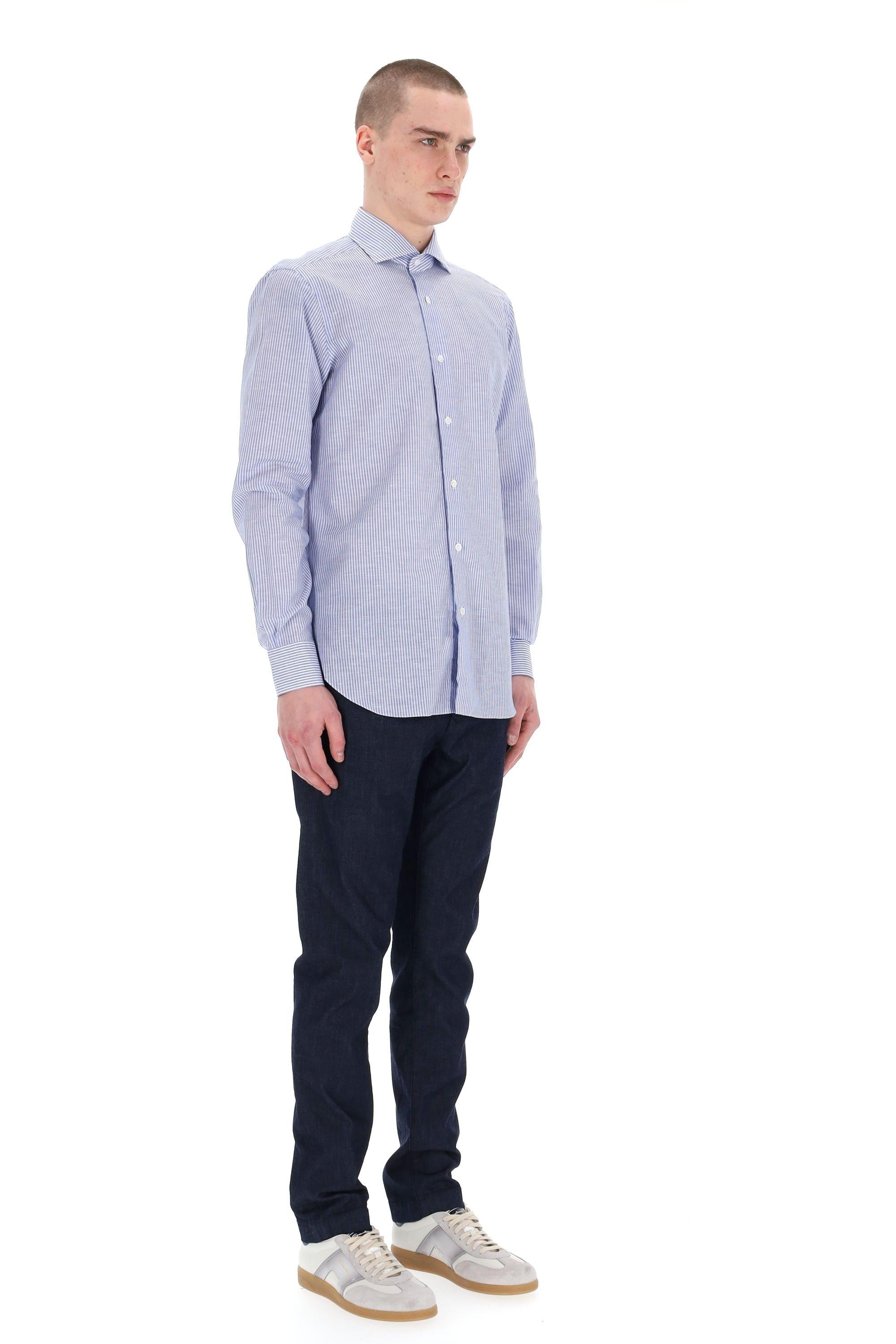Camicia sartoriale bacchettata in cotone-lino linea culto K1U13P0134010U 2 Barba 