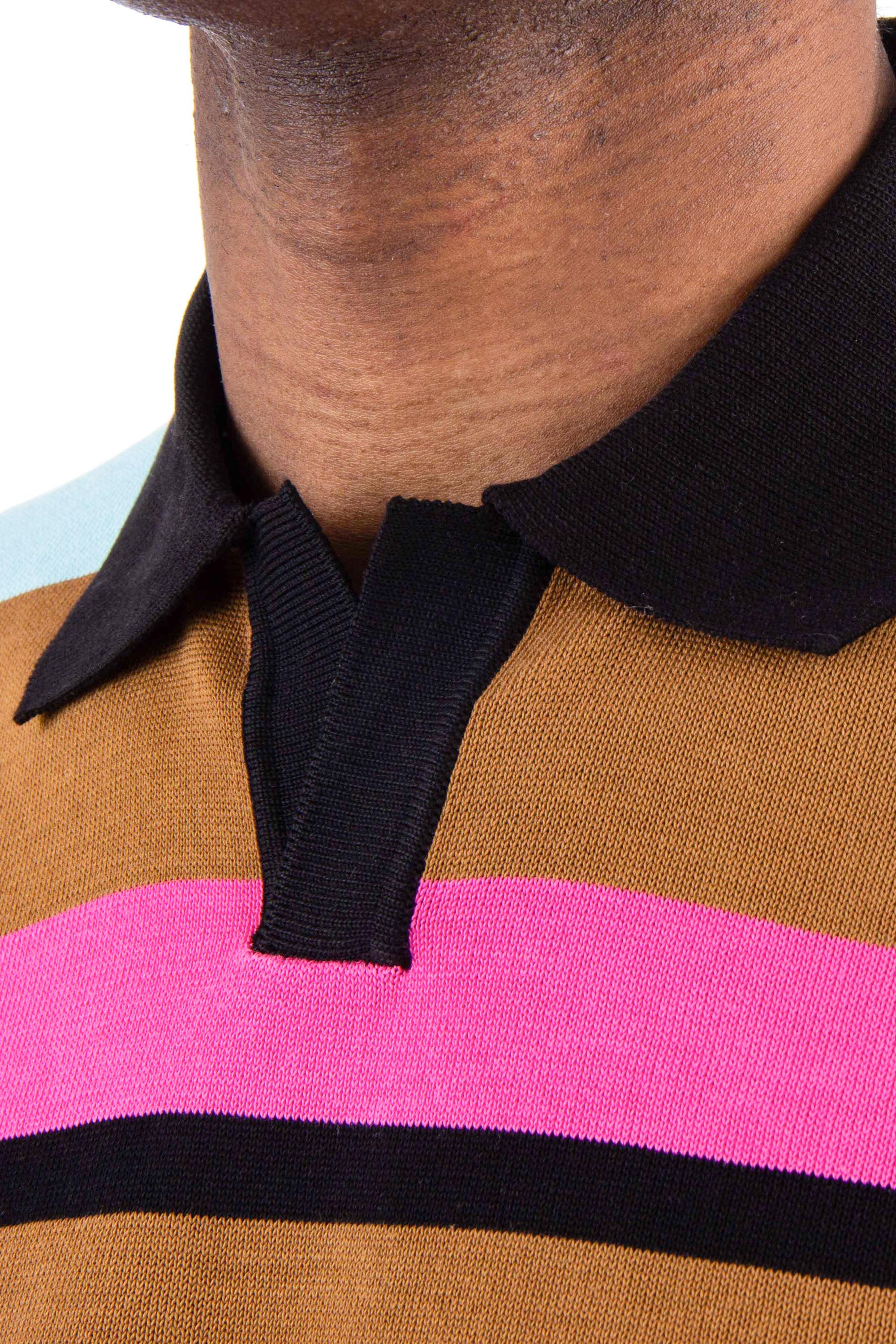 Polo open collar color block in cotone D1Z146R 001 Drumohr 
