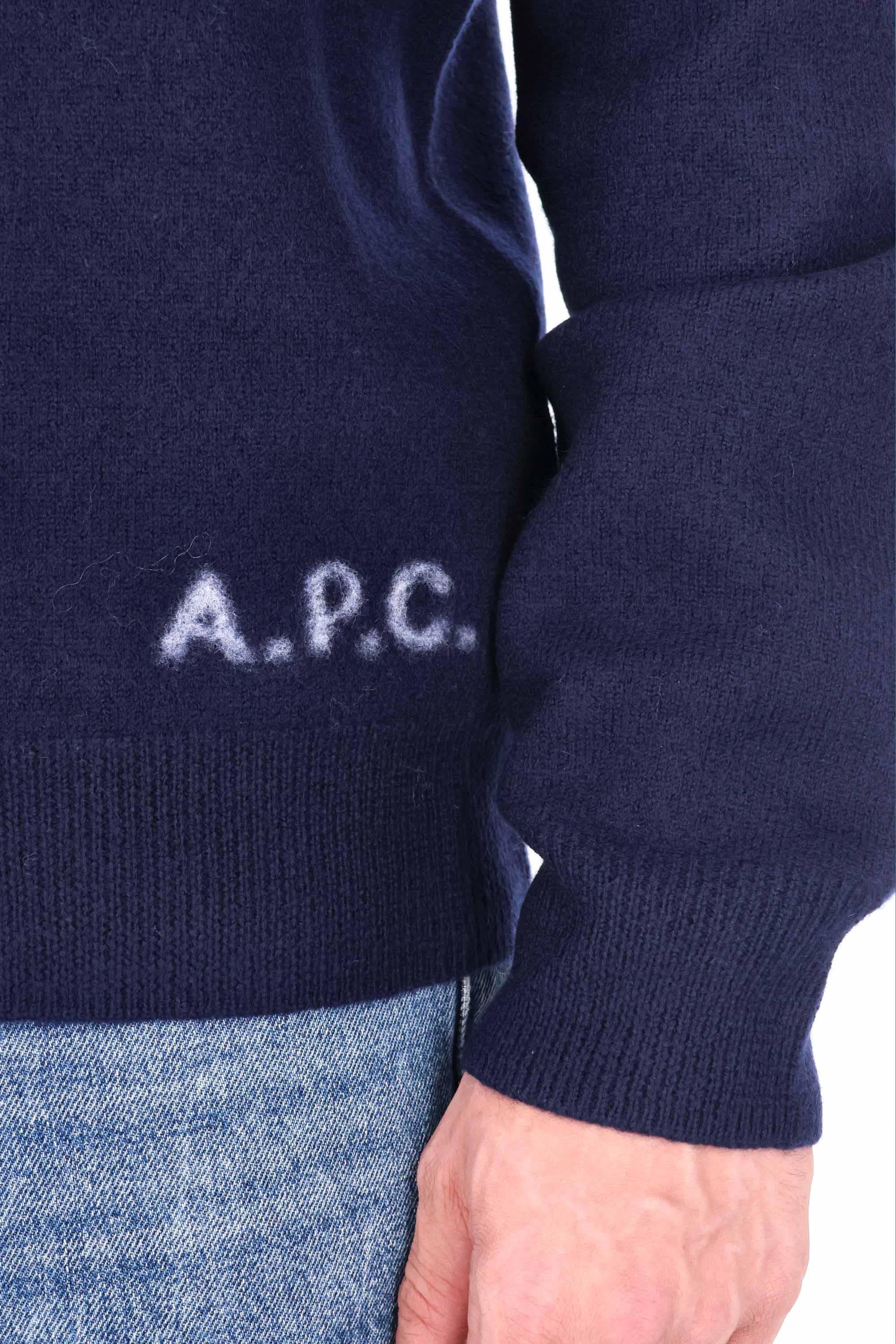 A.P.C. Cardigan in pura lana con logo WVBDK-H22305 IAK-DARK NAVY 