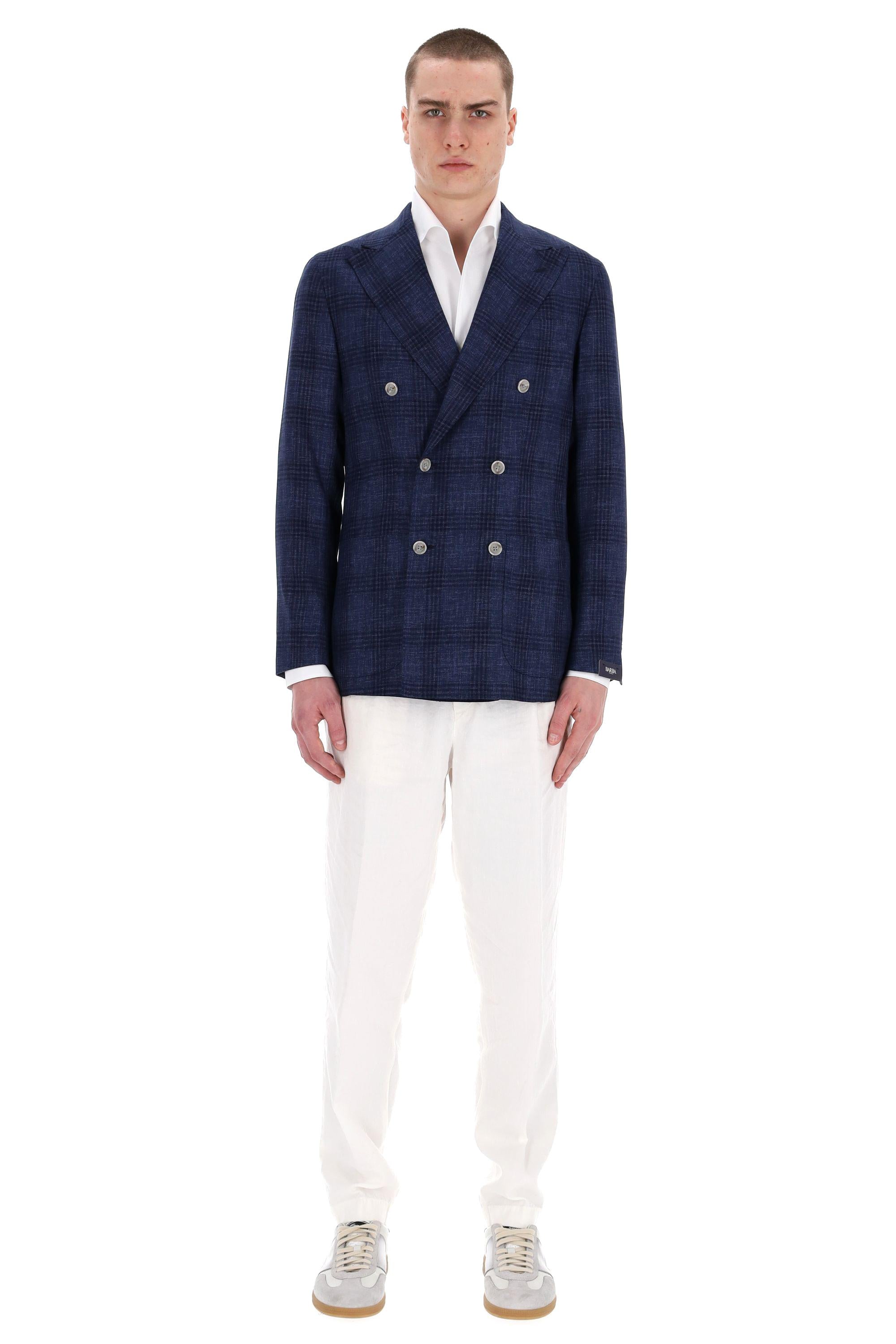 Giacca sartoriale doppiopetto in lana vergine Principe di Galles DP_48046 0001 Barba 