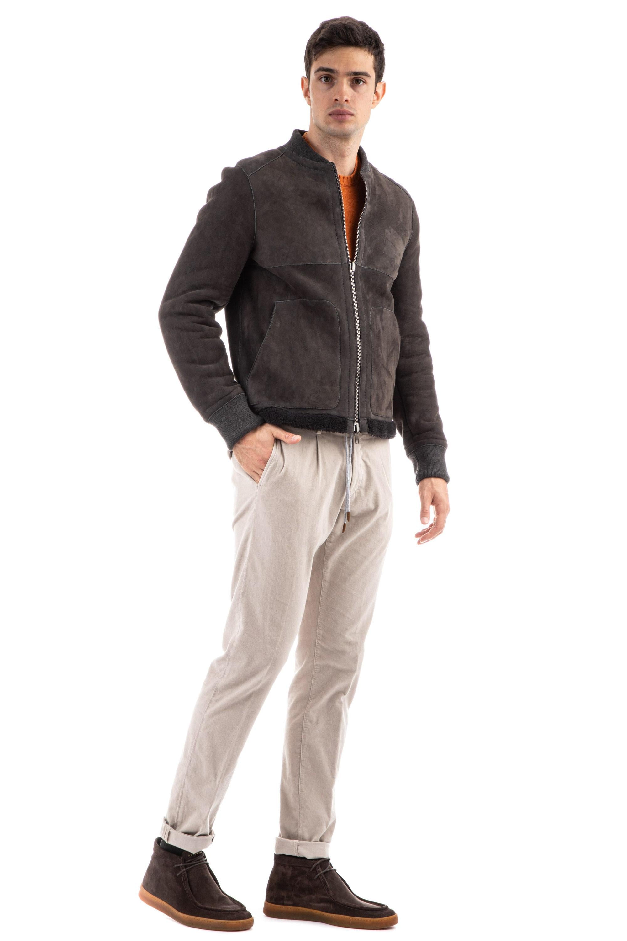 Salvatore Santoro Bomber in montone collo baseball 41537-U GREY 