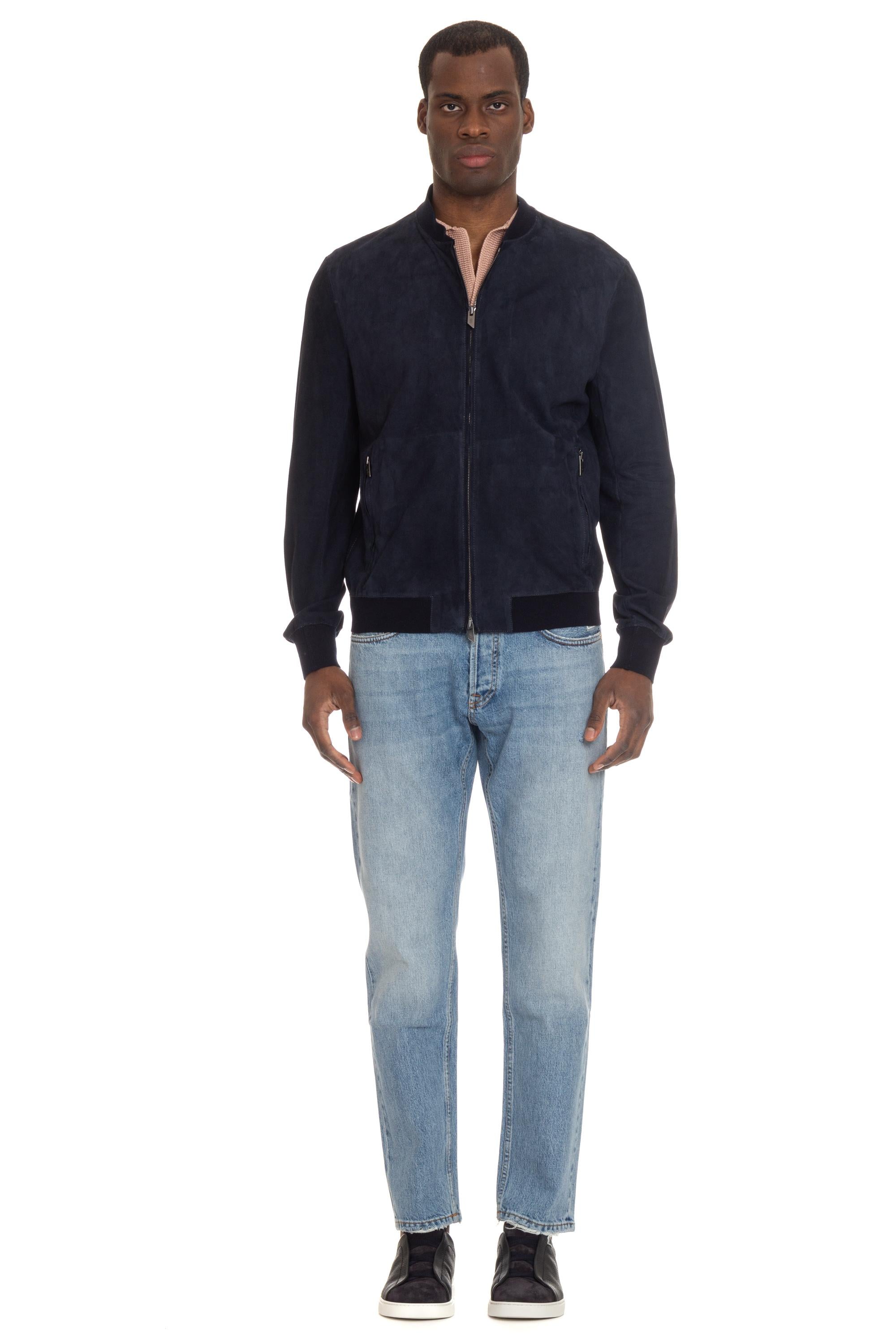 Salvatore Santoro Giubbino bomber baseball in camoscio 46550-U NAVY 