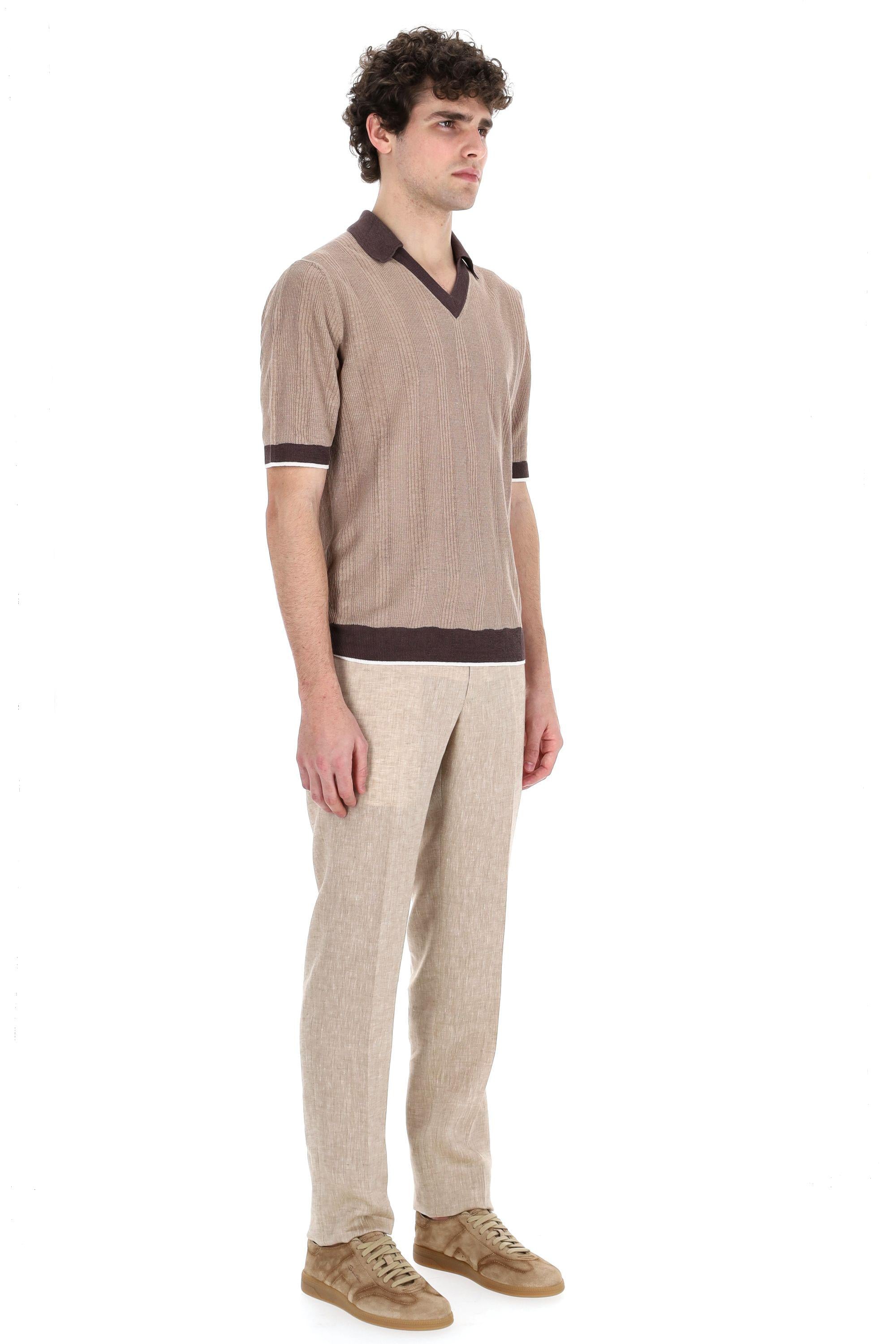 Ballantyne Polo scollo V in lino con profili tennis B2H032 14L13 94017 