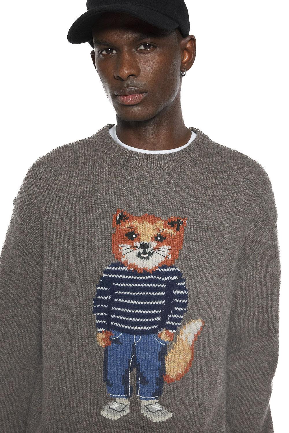 Maison Kitsuné Maglia girocollo in lana-mohair con disegno fox jacquard PM00806KH0002 H170 