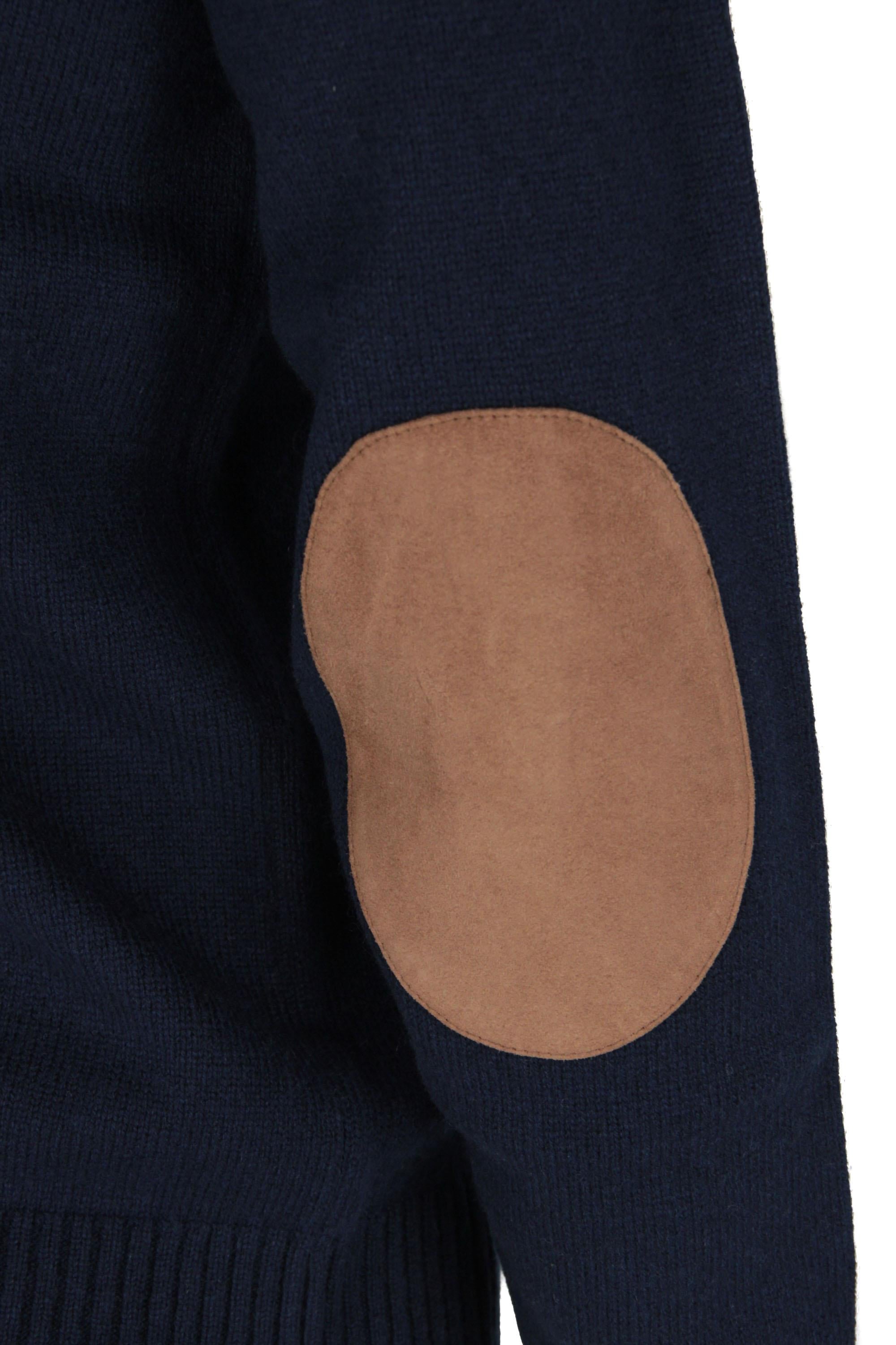 Herno Maglia girocollo in lana-cashmere toppe camoscio MG000145U/2 9200 