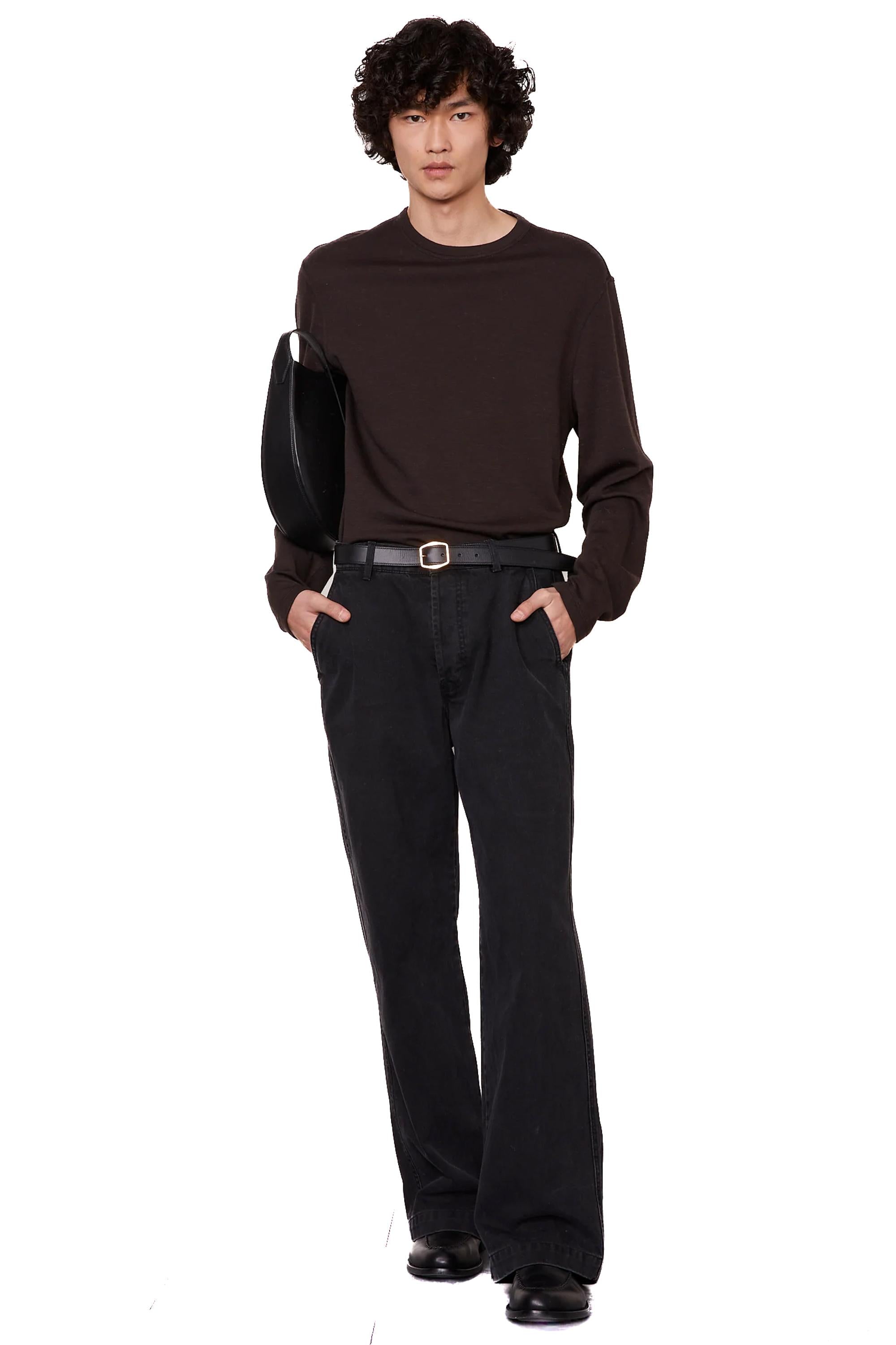 Officine Générale T-shirt manica lunga in lana MTEE211 DARK COFFEE 