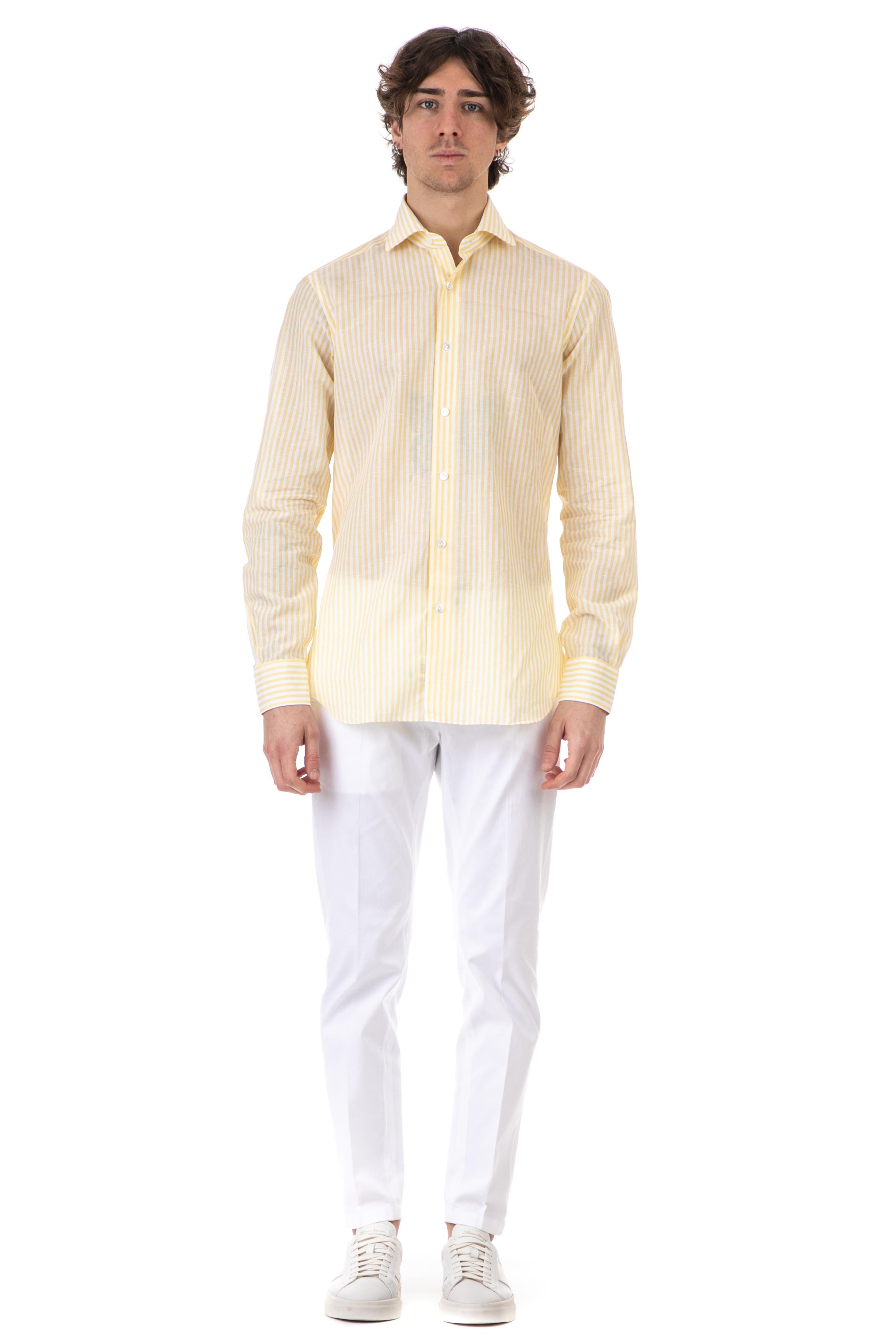 Camicia bacchettata in cotone-lino linea culto K1U13P0134036.U 03 Barba 