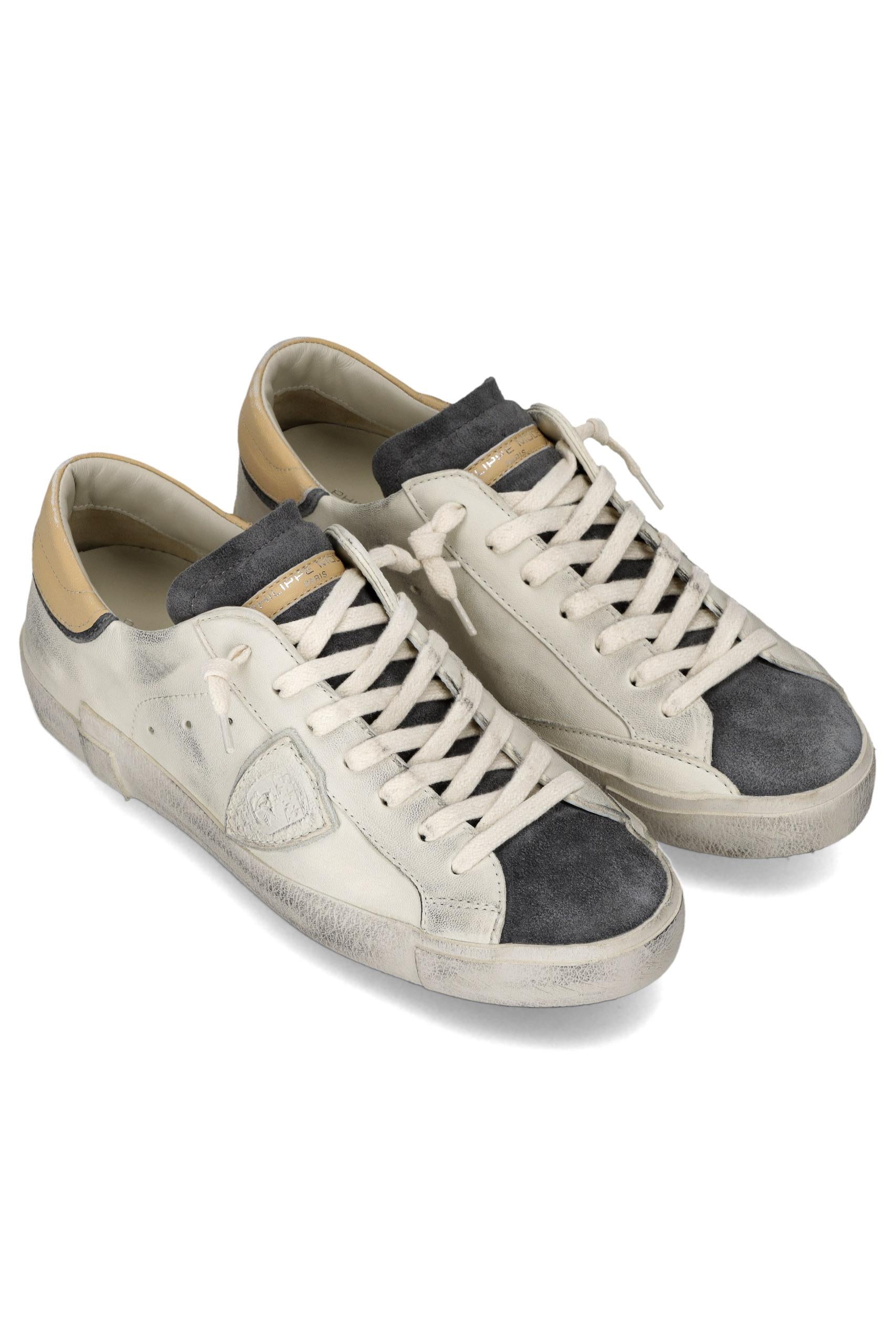 Sneaker in pelle e camoscio talloncino beige mod. Paris PRLU PRSX_8 WX47 Philippe Model 