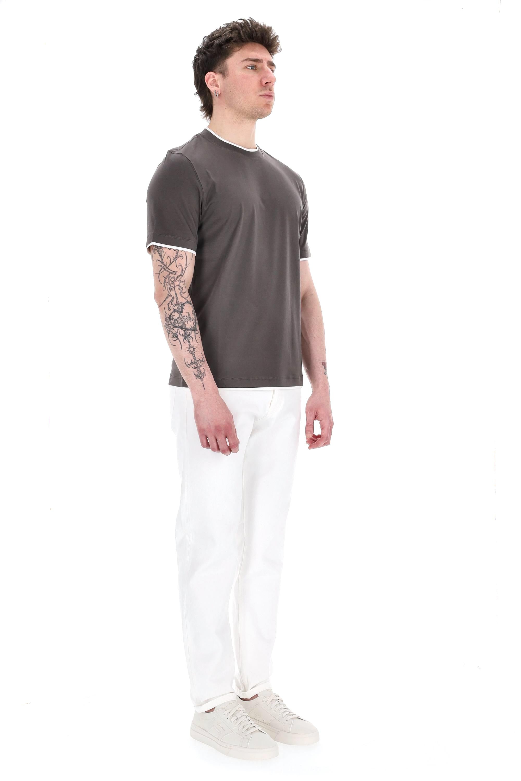 T-shirt in cotone doppi profili M0B137427 CAG04 Brunello Cucinelli 