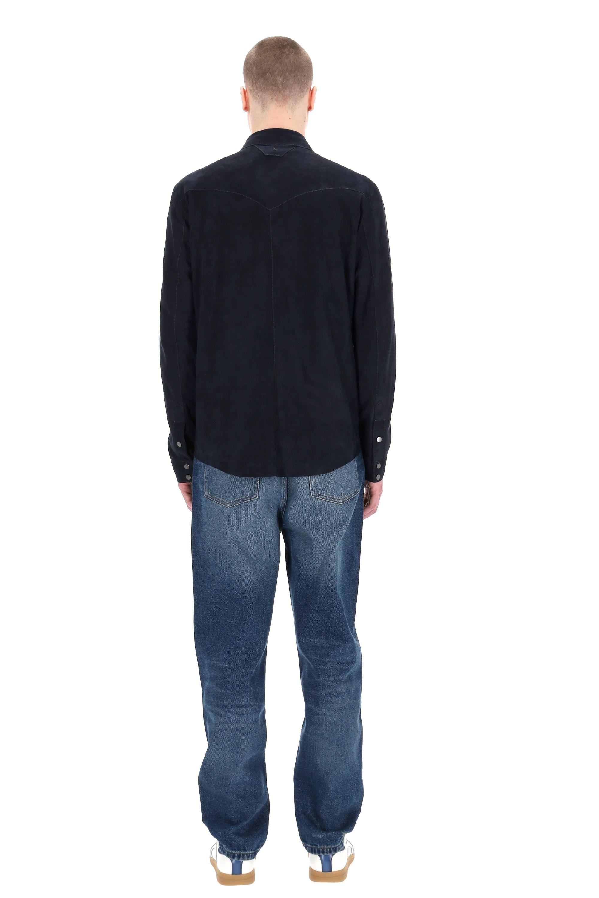 Salvatore Santoro Overshirt superlight in camoscio 48571-U-2 NAVY 