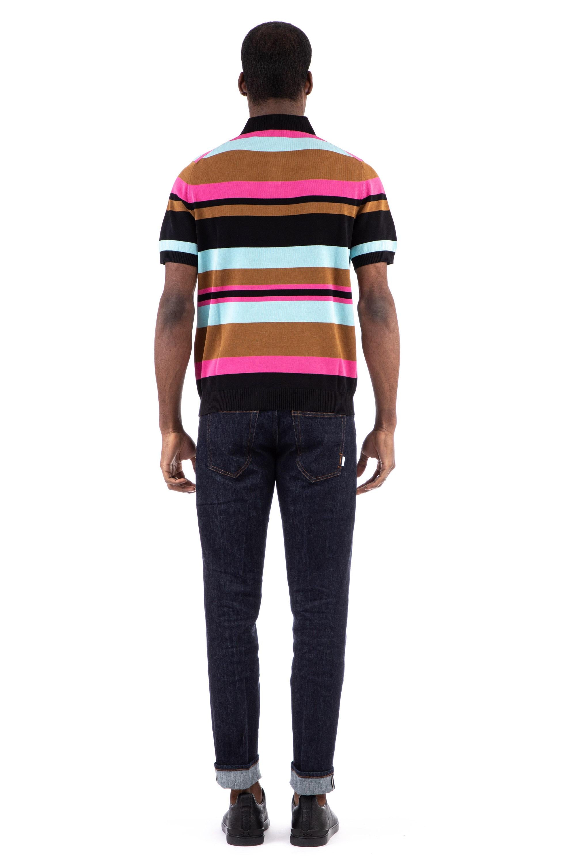 Polo open collar color block in cotone D1Z146R 001 Drumohr 