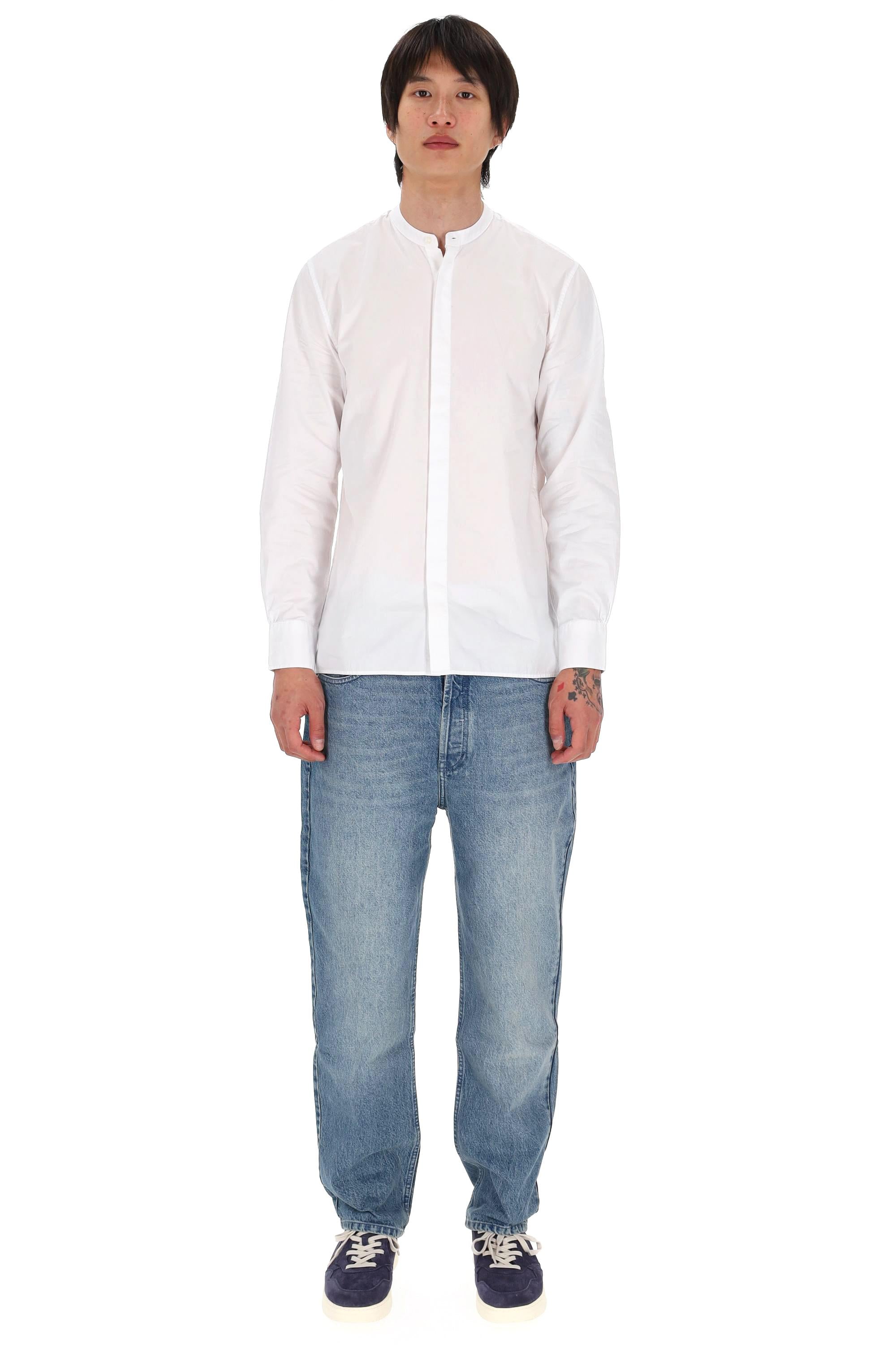 Officine Générale Camicia in popeline di cotone con collo coreano mod. Gaston MSHI006 WHITE 