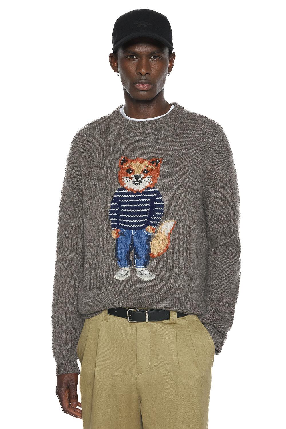 Maison Kitsuné Maglia girocollo in lana-mohair con disegno fox jacquard PM00806KH0002 H170 