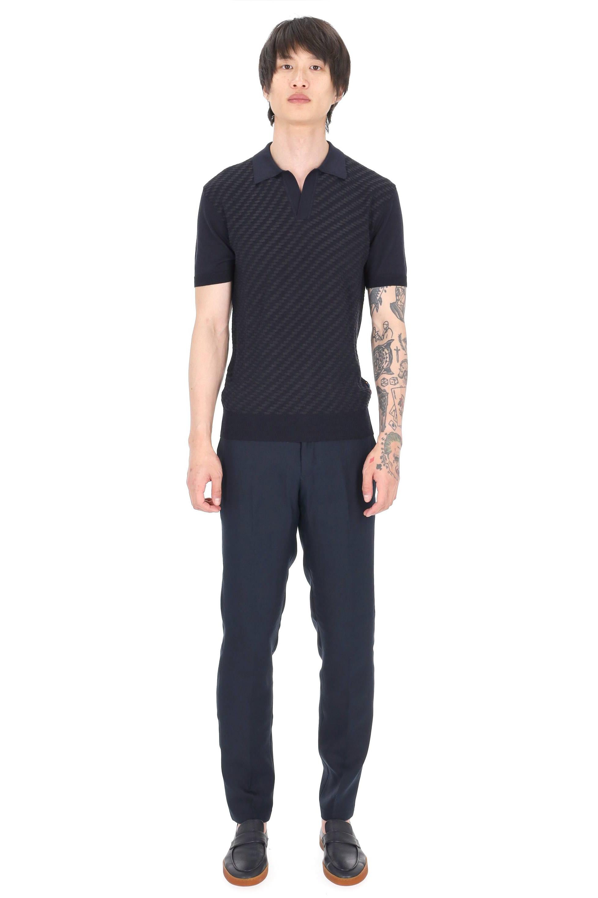 Orlebar Brown Polo in seta-cotone lavorazione jacquard mod. Horton 281496 NIGHT IRIS 