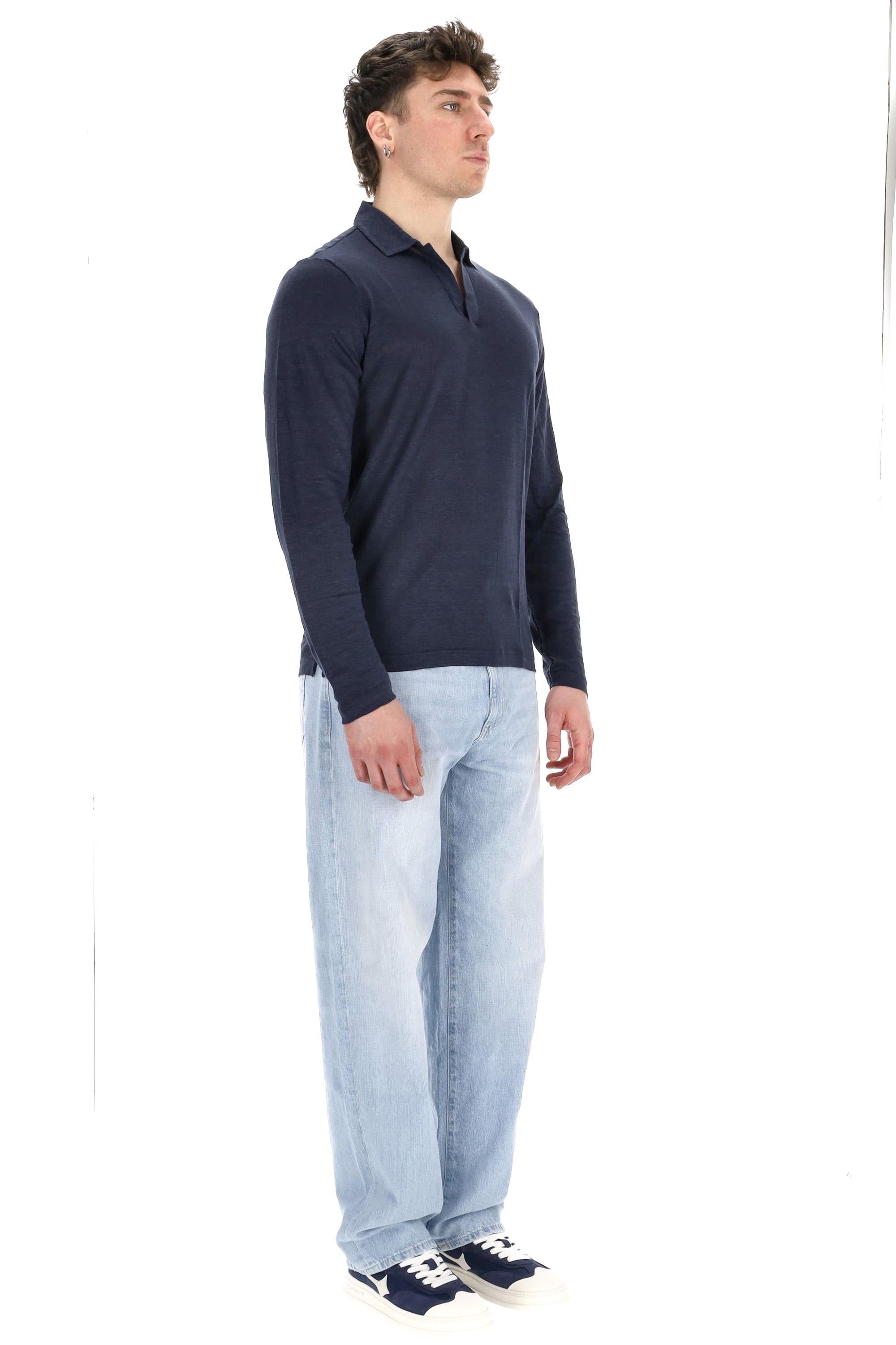 Polo open collar in lino manica lunga 96803 60588 306 Barba 