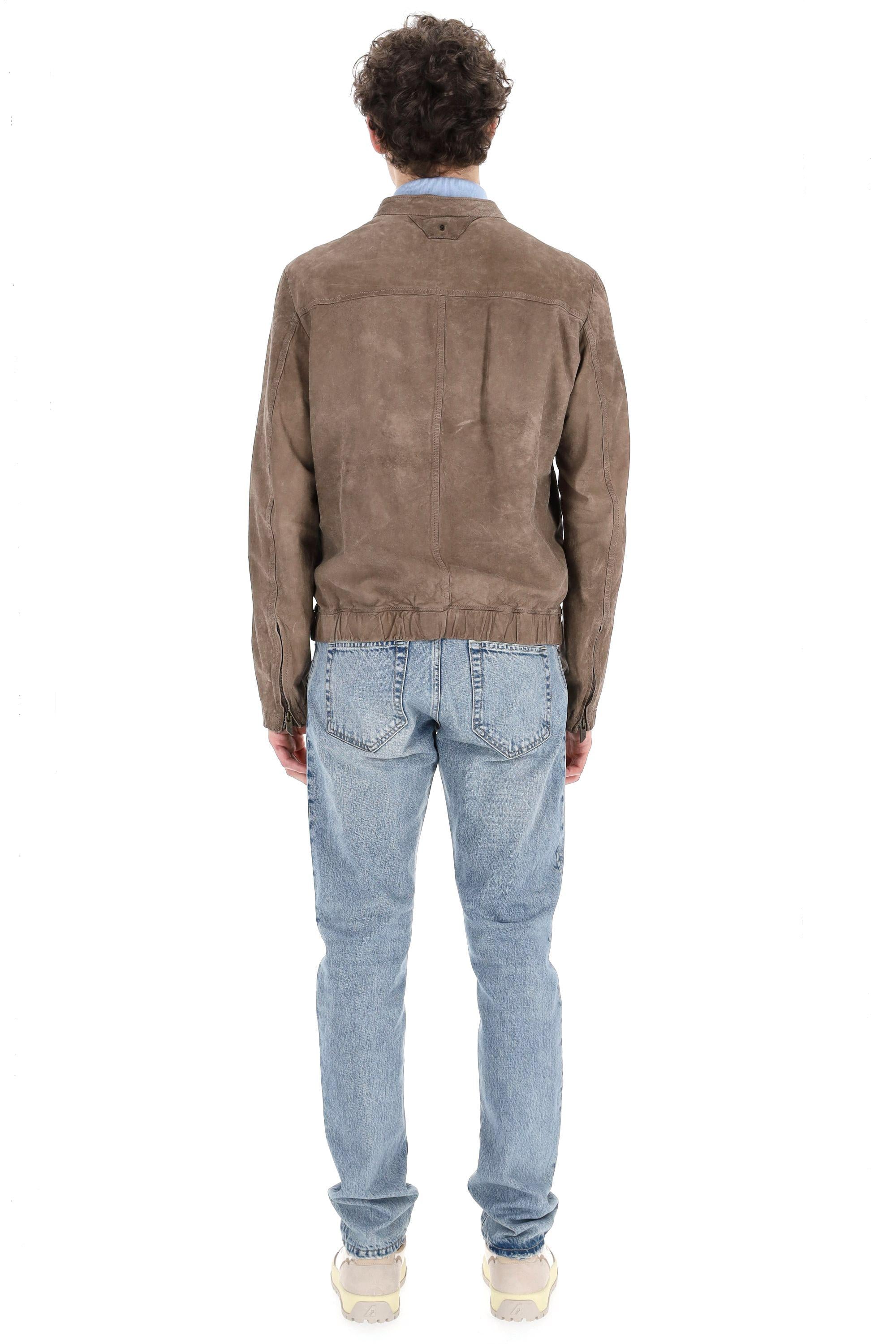 Giubbino full zip in pelle di agnello delavè 48526-U NORG_SAND Salvatore Santoro 
