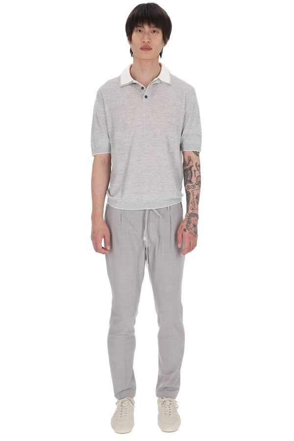 Polo with double collar in linen-cotton-cashmere