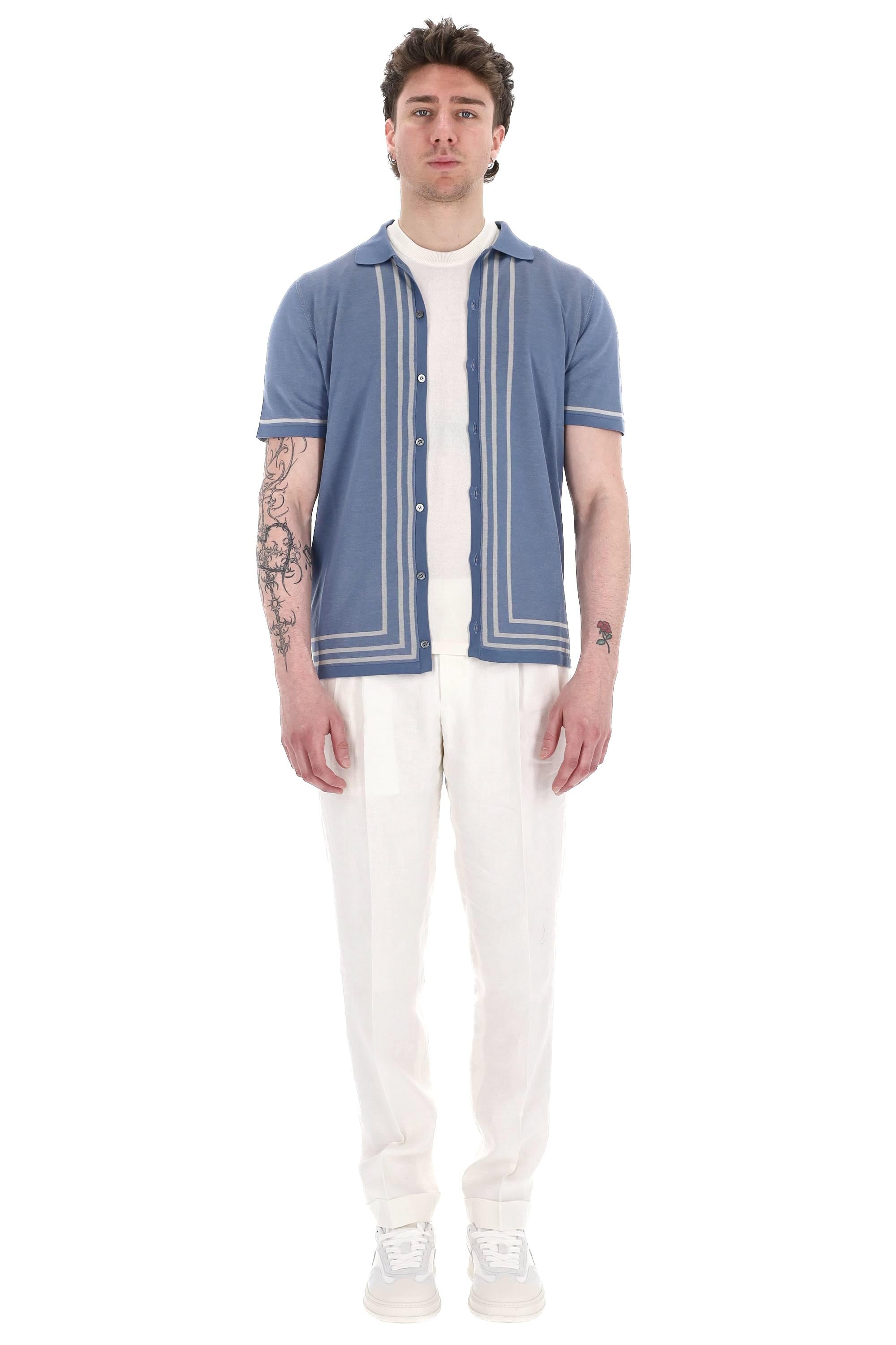 Drumohr Camicia-polo in cotone con righe verticali D0G621V 001 