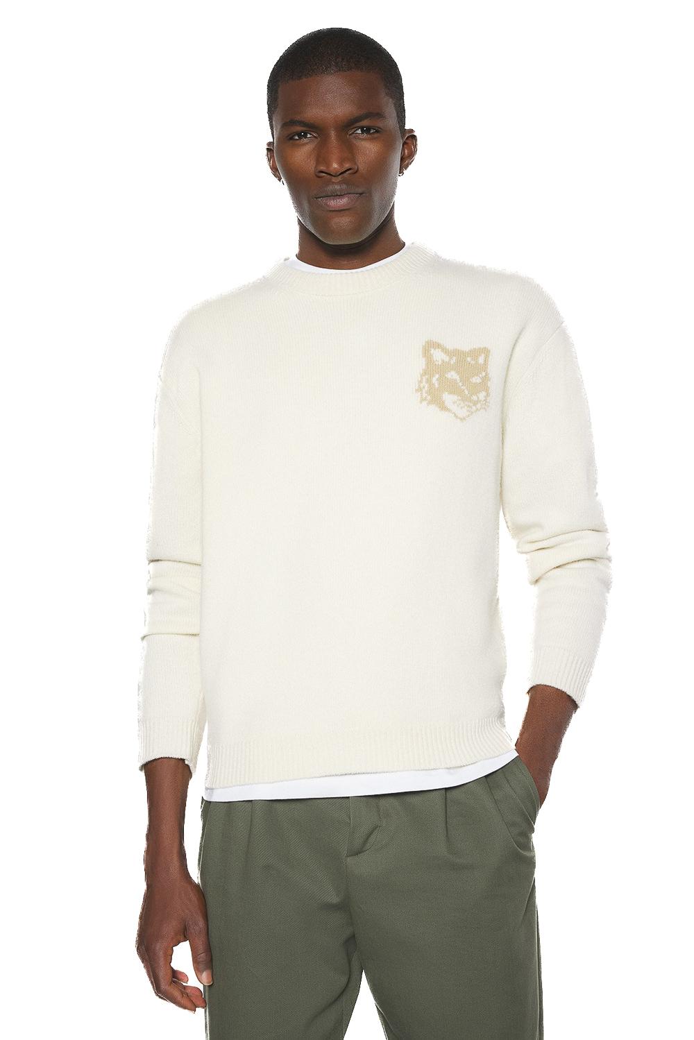 Maison Kitsuné Maglia girocollo in lana merino con ricamo fox grande PM00816KM0329 0395 