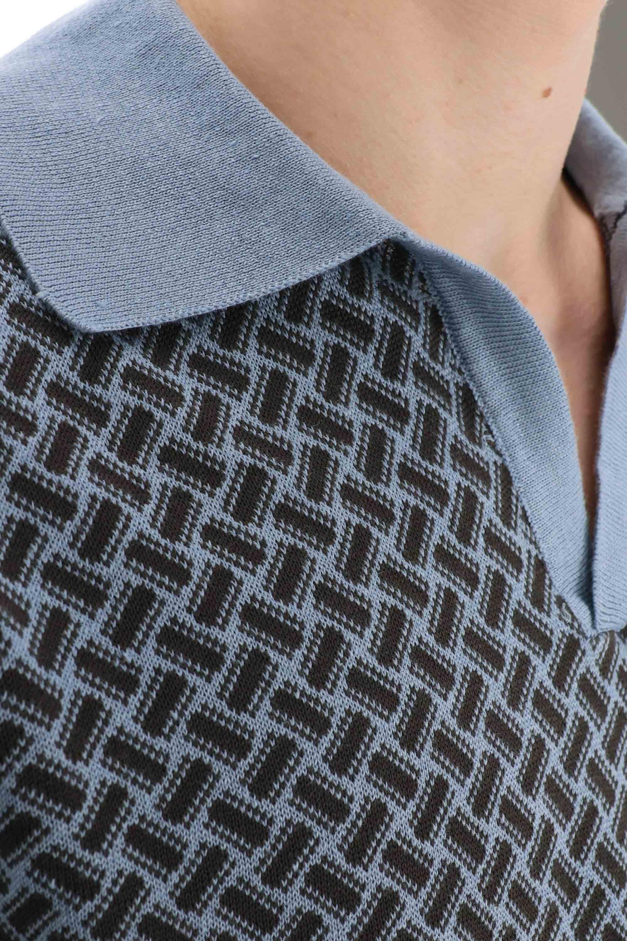 Polo open collar biscottino in cotone-lino D9LZ146N-5 B47 Drumohr 