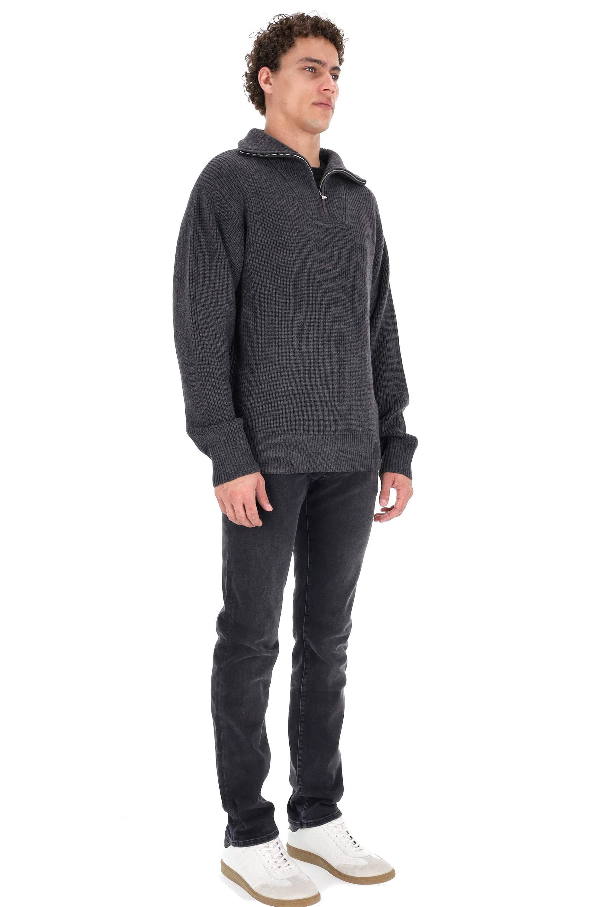 Officine Générale Maglia ciclista in pura lana merino a costa inglese MKNT314 HEATHER ANTHRACITE 