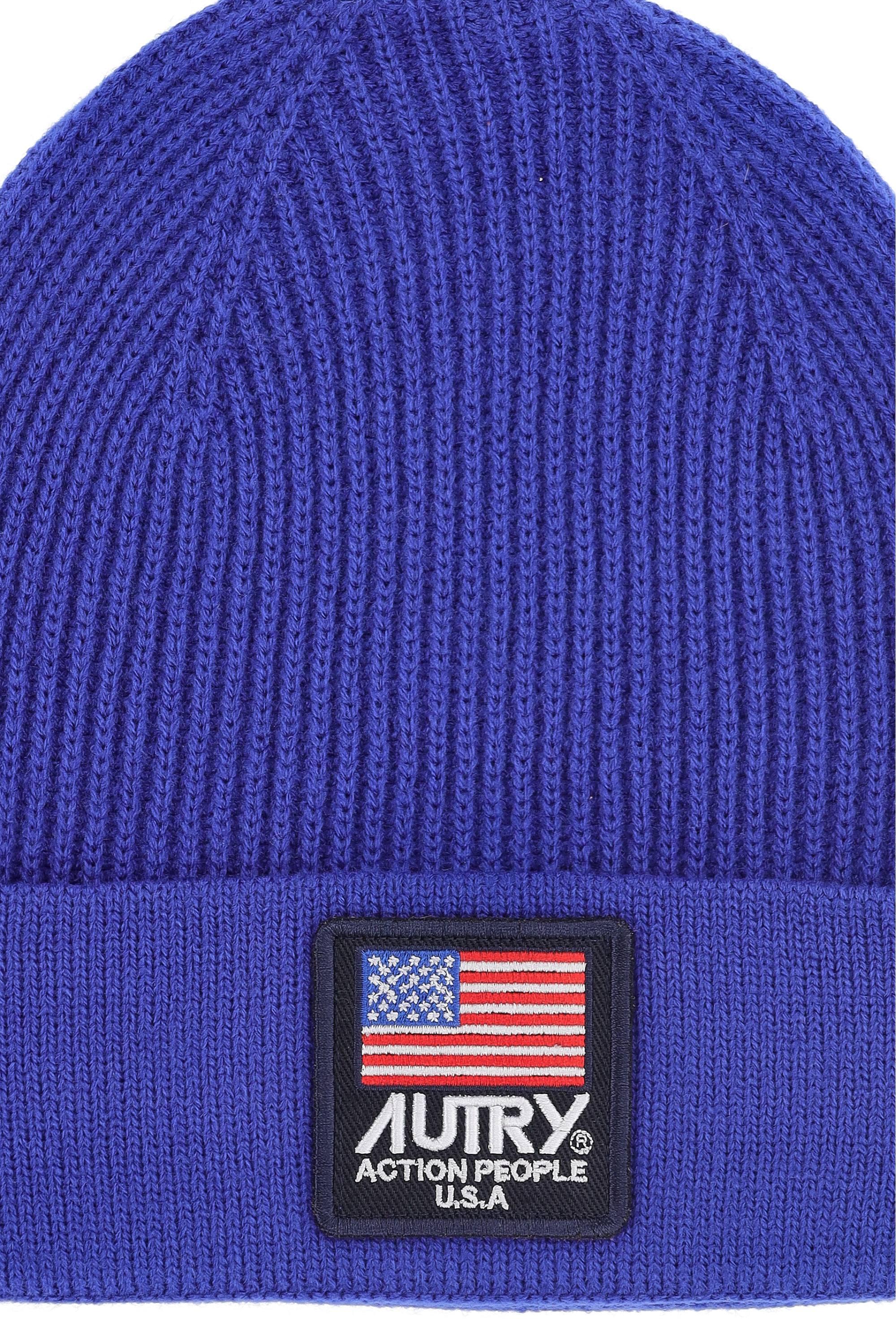 Autry Cuffia in lana a costine con logo ACIU BE26 PATCH BLUE 