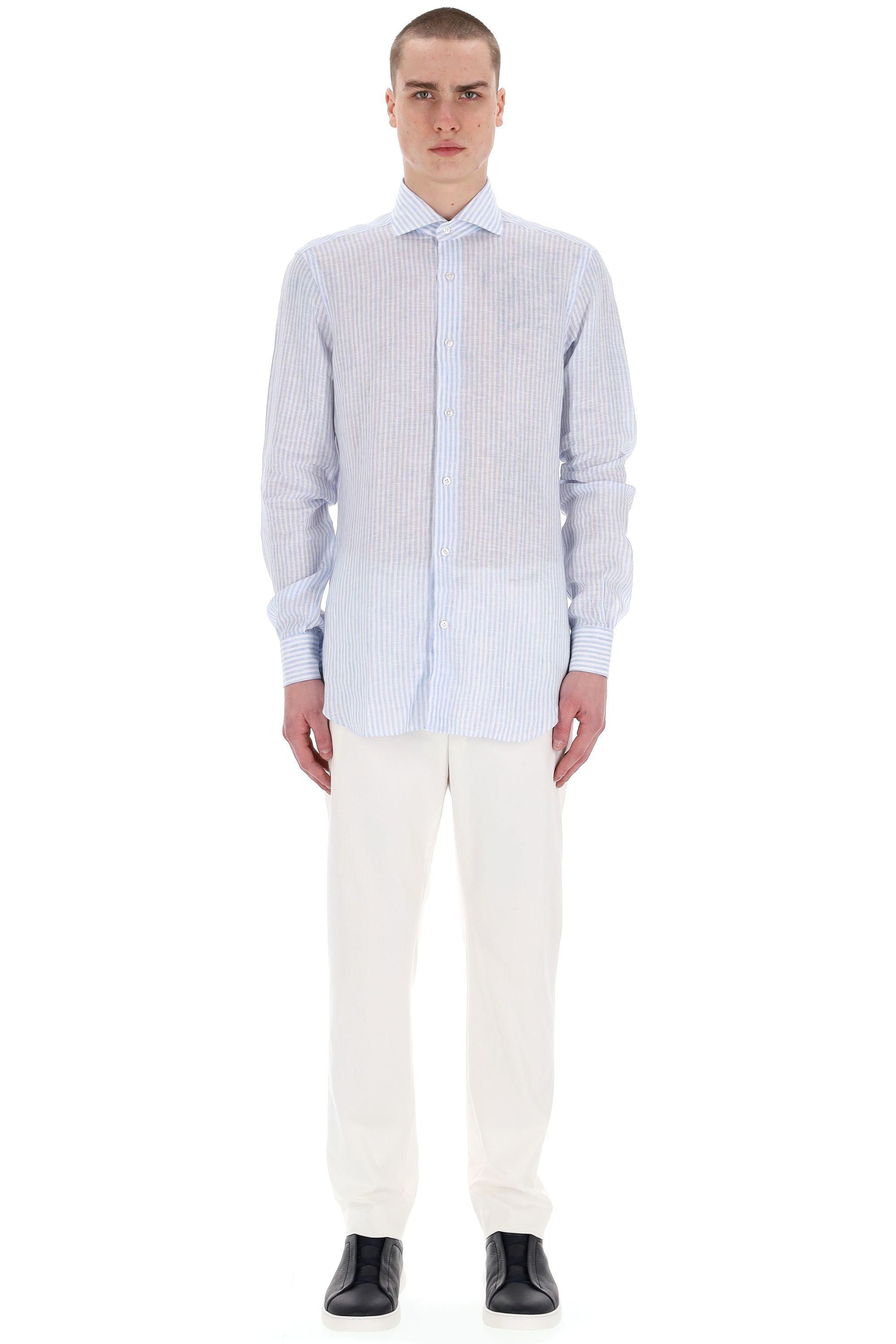 Camicia sartoriale bacchettata in lino linea Culto K1U13P0147005.U 0001 Barba 