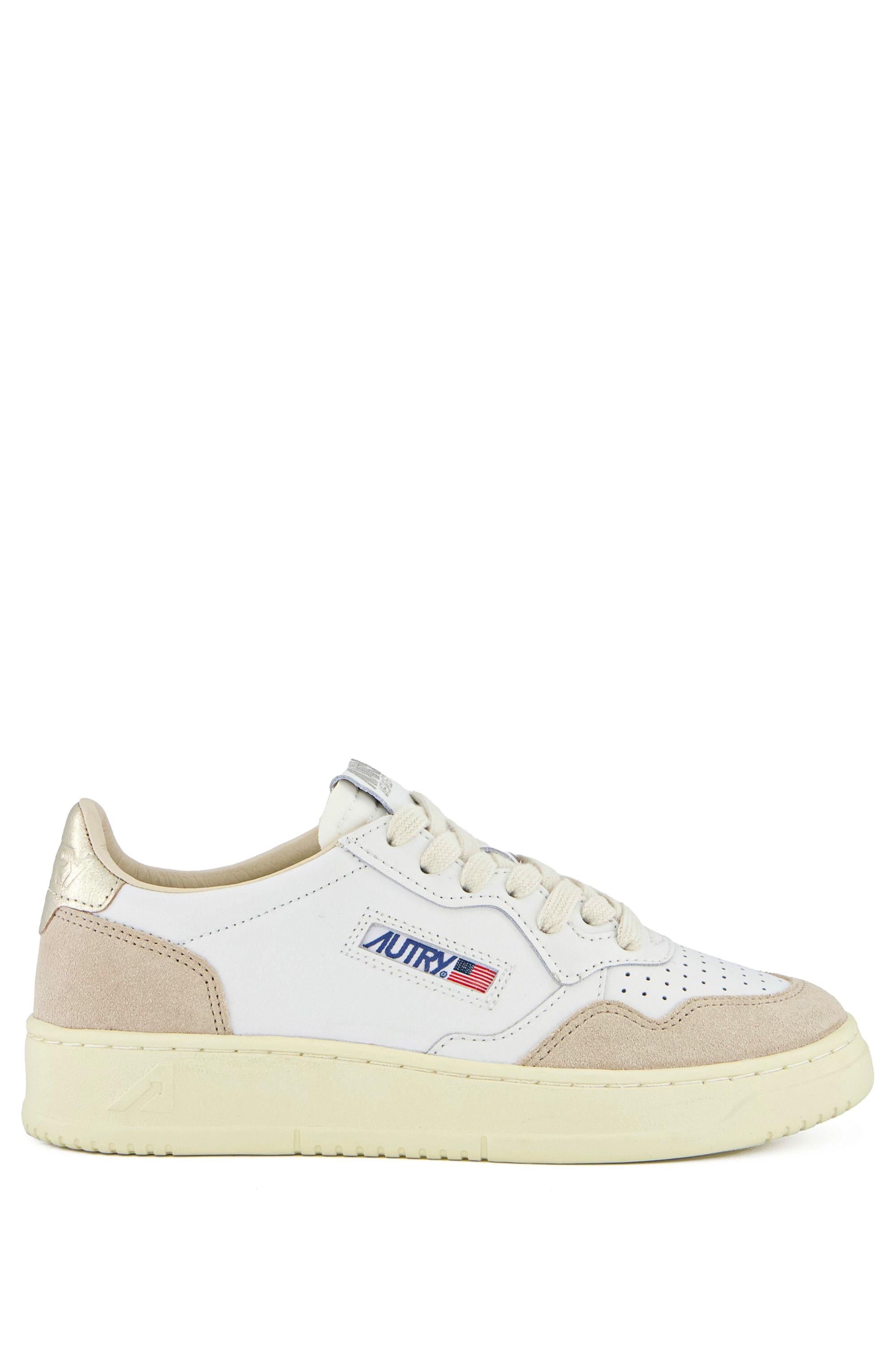 Sneaker Medalist donna bimateriale con talloncino oro AULW LS75 WHT/GOLD Autry 