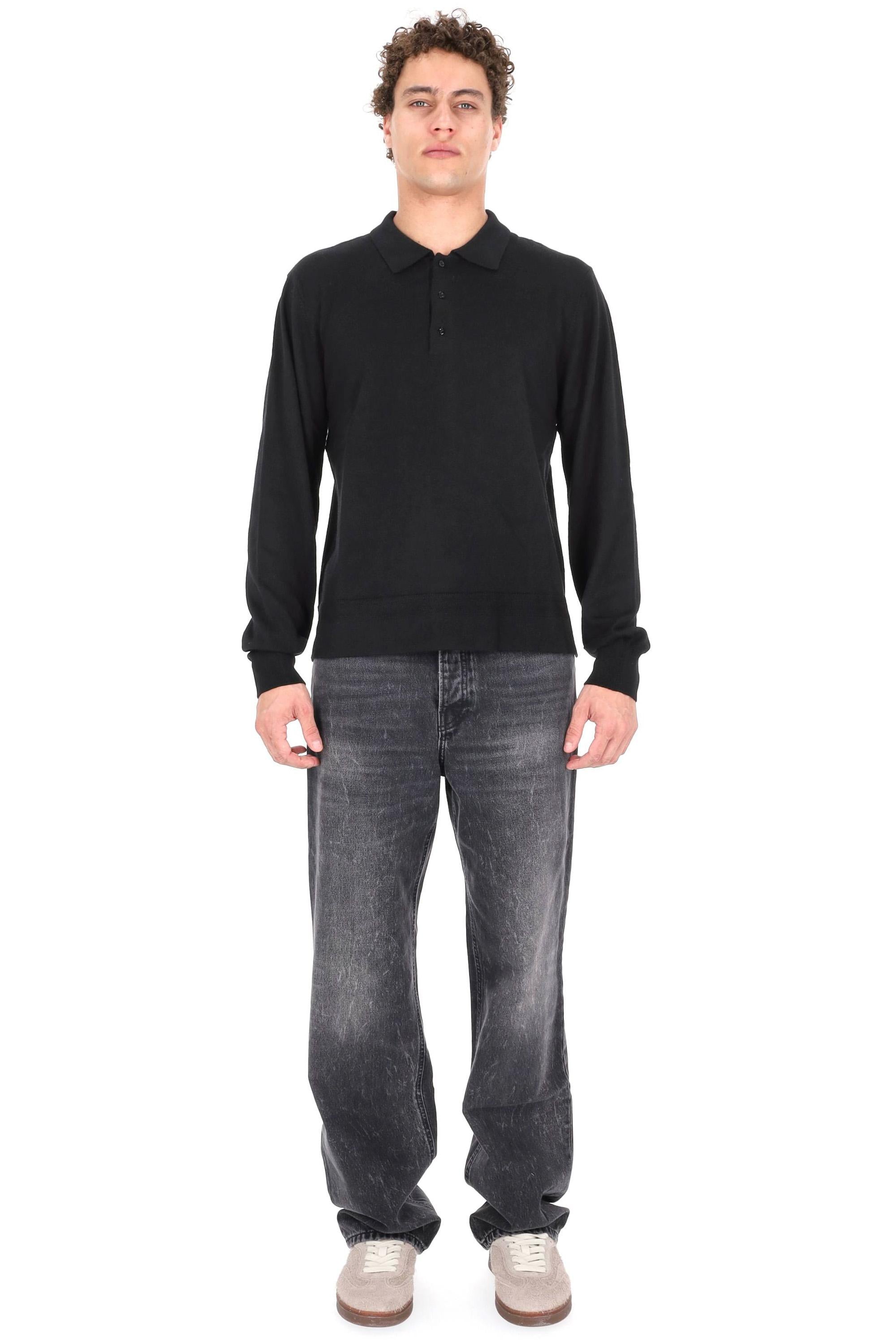 Officine Générale Polo cropped in lana merino MKNT311 BLACK 