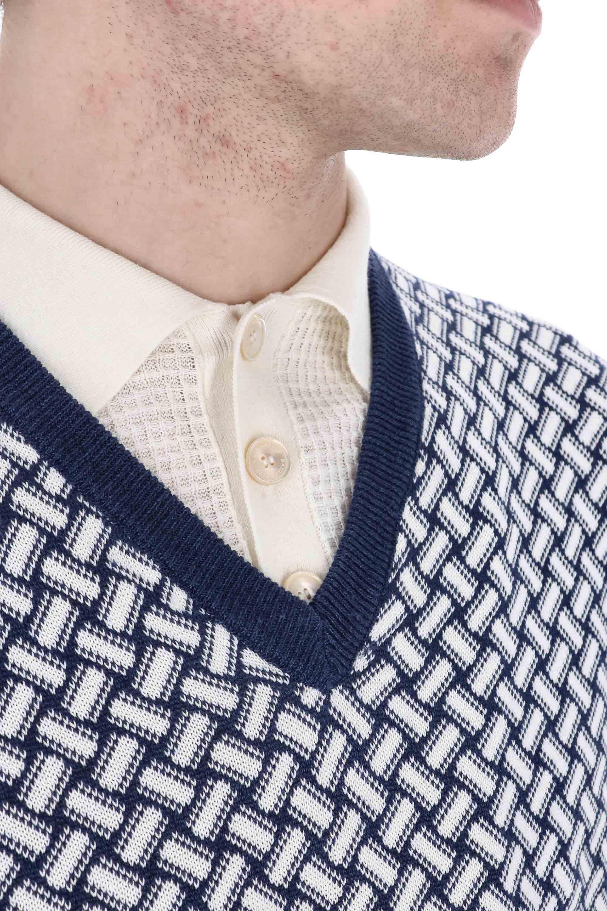 Maglia scollo V fantasia biscottino in cotone-lino D9LZ482N B29 Drumohr 