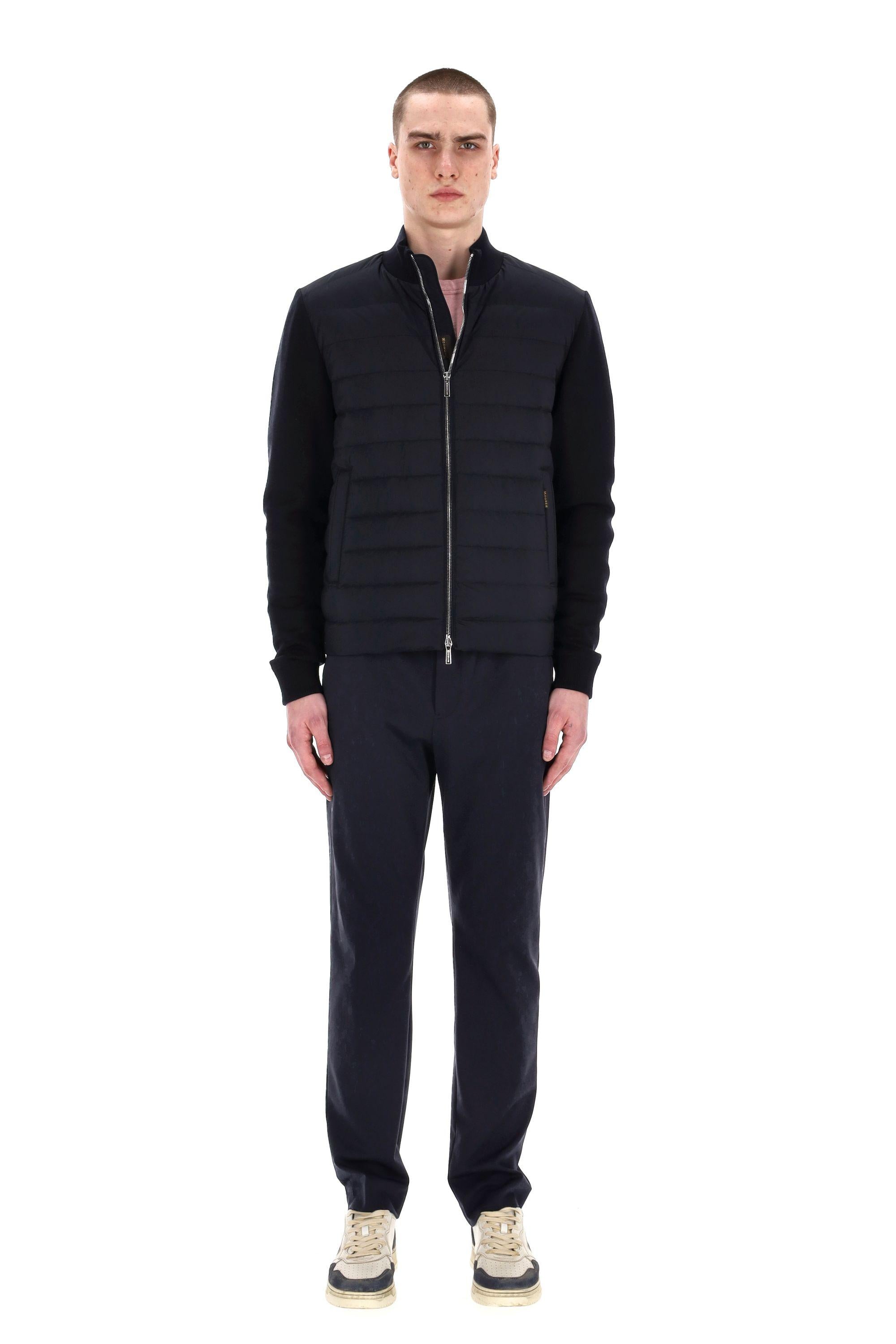 Giubbino bimaterico in piuma con maniche in jersey di cotone DUNCAN-S3Z DARK BLU Moorer 