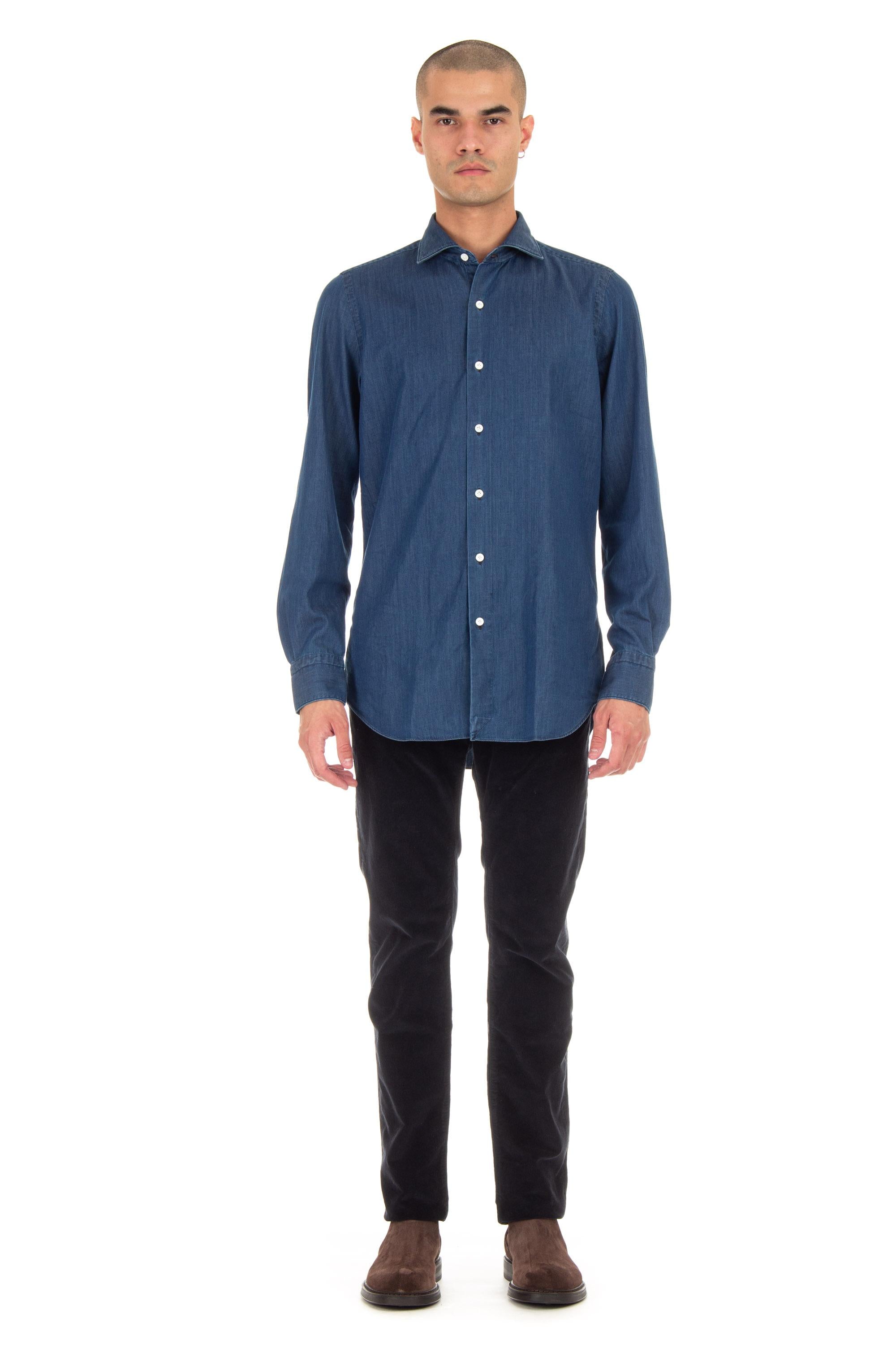 Finamore Camicia sartoriale in twill denim linea milano ML-ZNPS-Z 045880 C0512D 11 