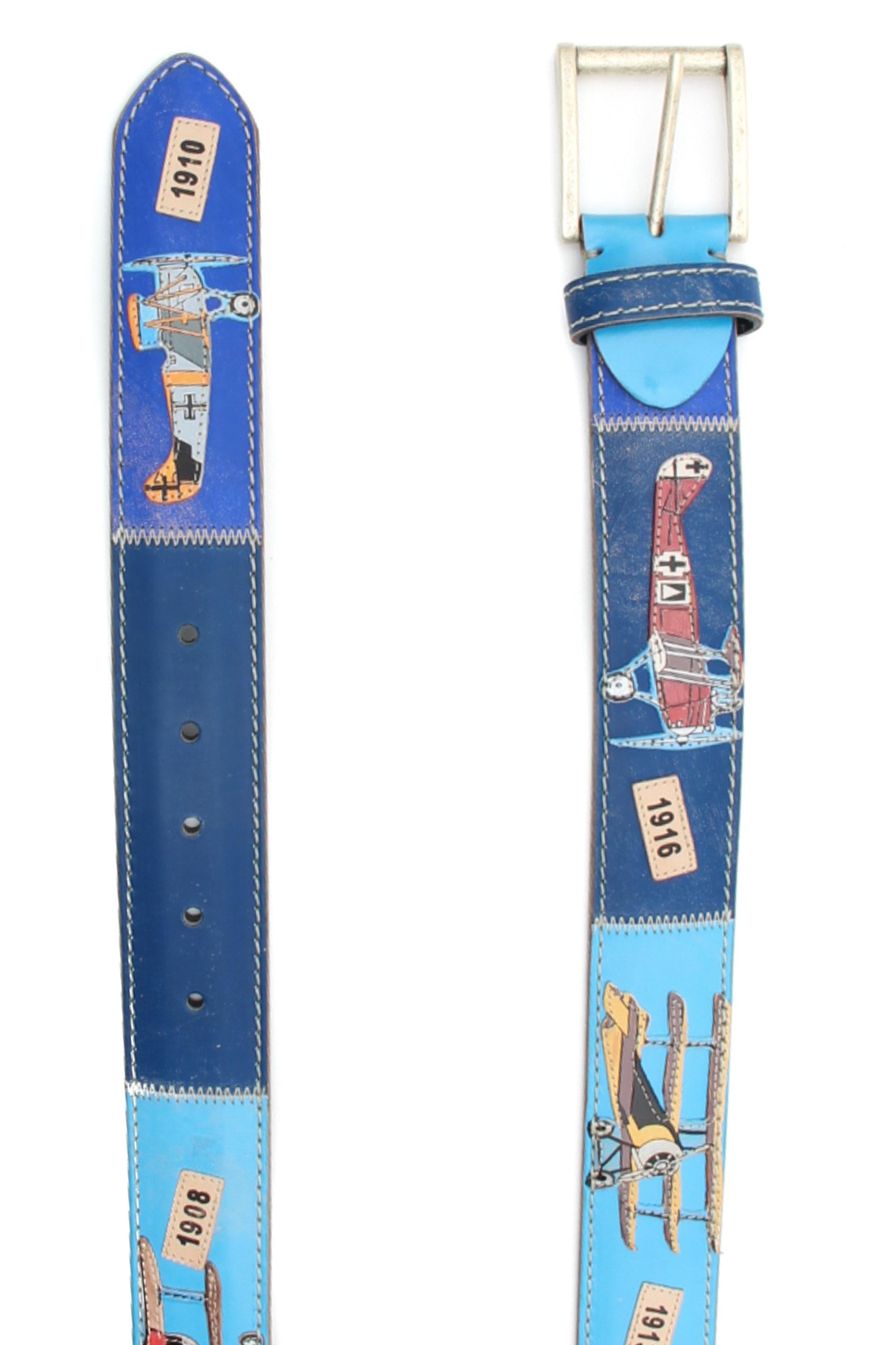 Artigianato Italiano Cintura artigianale in pelle "Aerei" dipinta a mano AEREI MLTCLR 