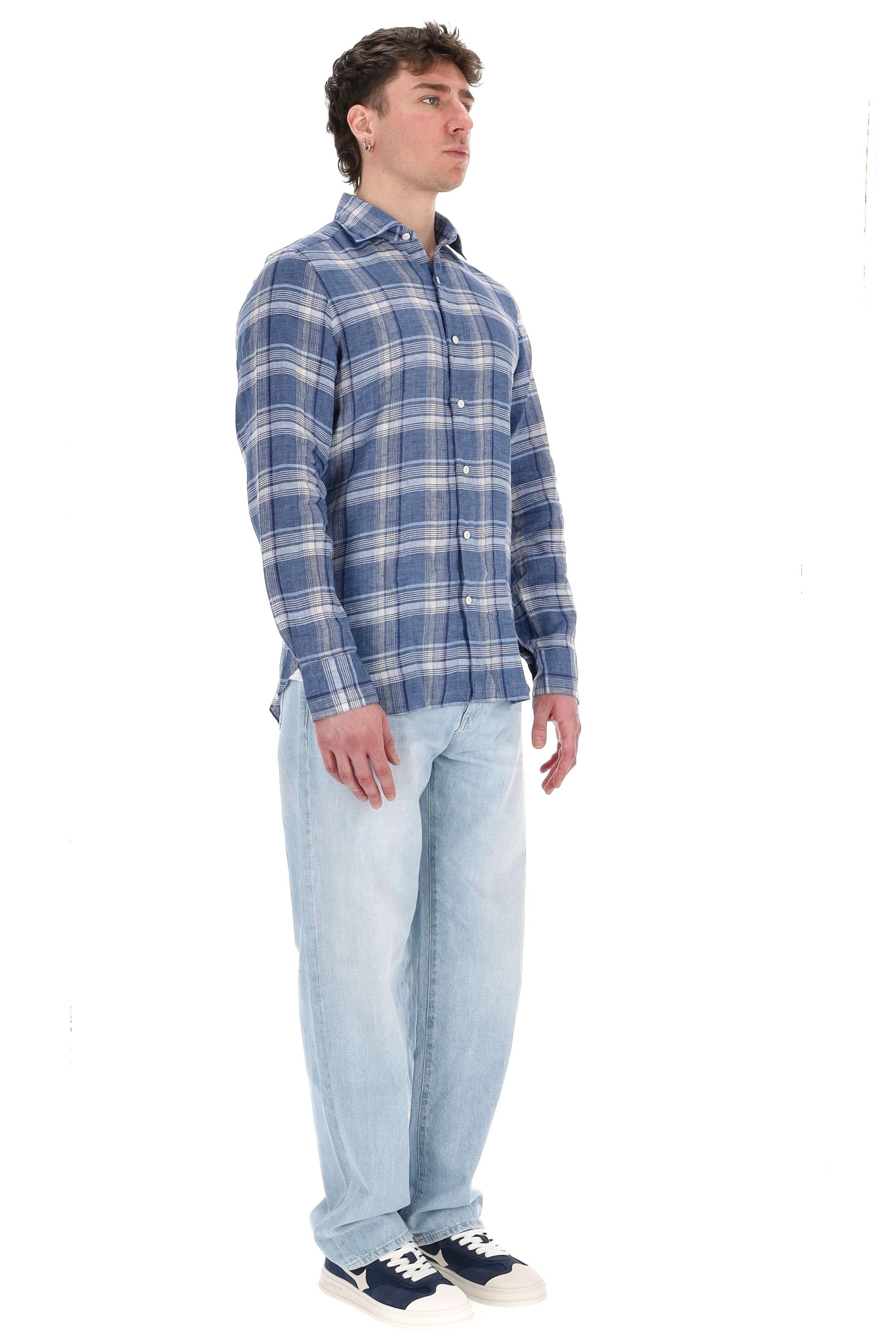 Camicia sartoriale in puro lino madras linea Tokyo TK-LI-Z-046217-P5013 01 Finamore 