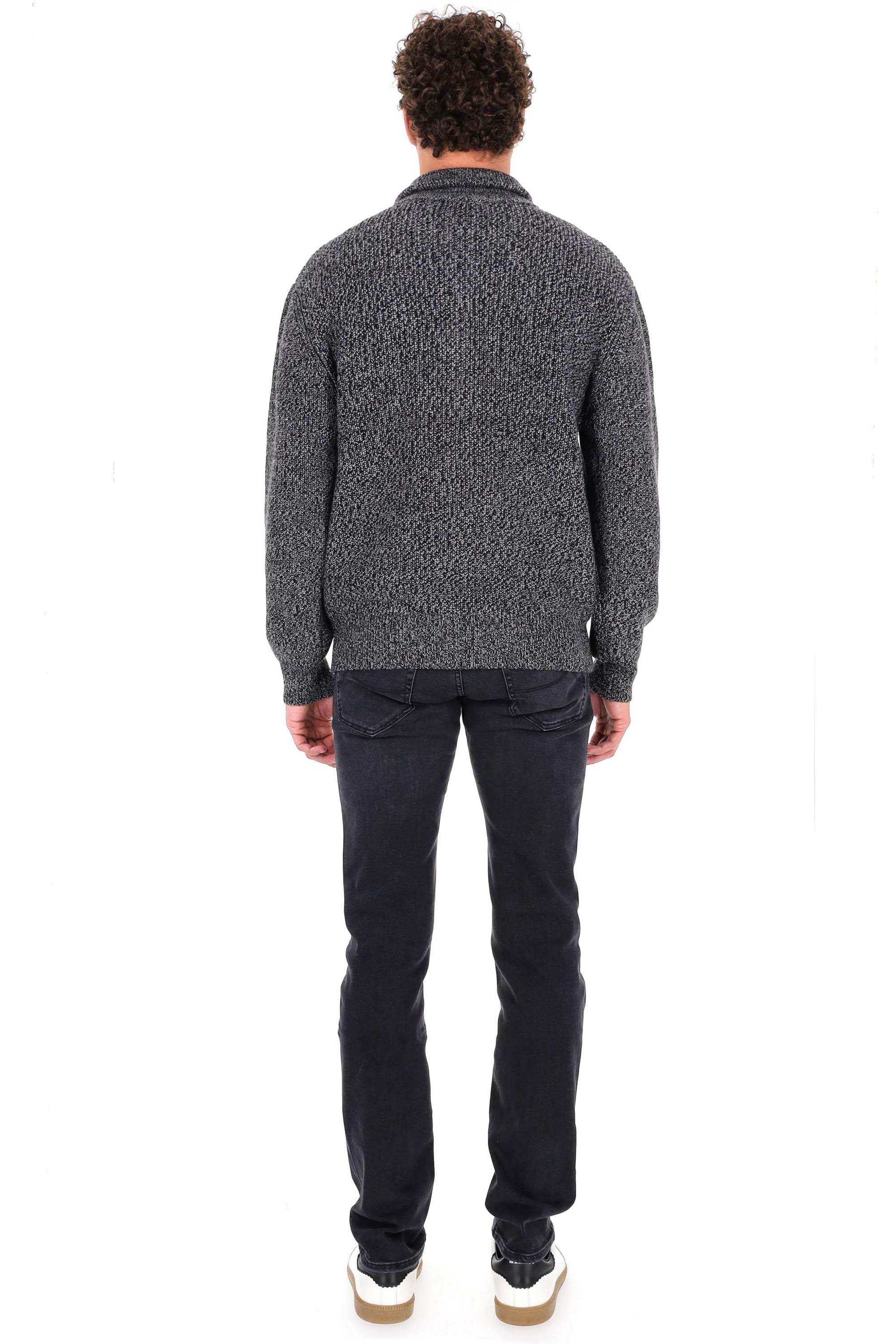Officine Générale Maglia full zip in lana mouliné a costa inglese MKNT319 BLACK/GREY/ECRU 