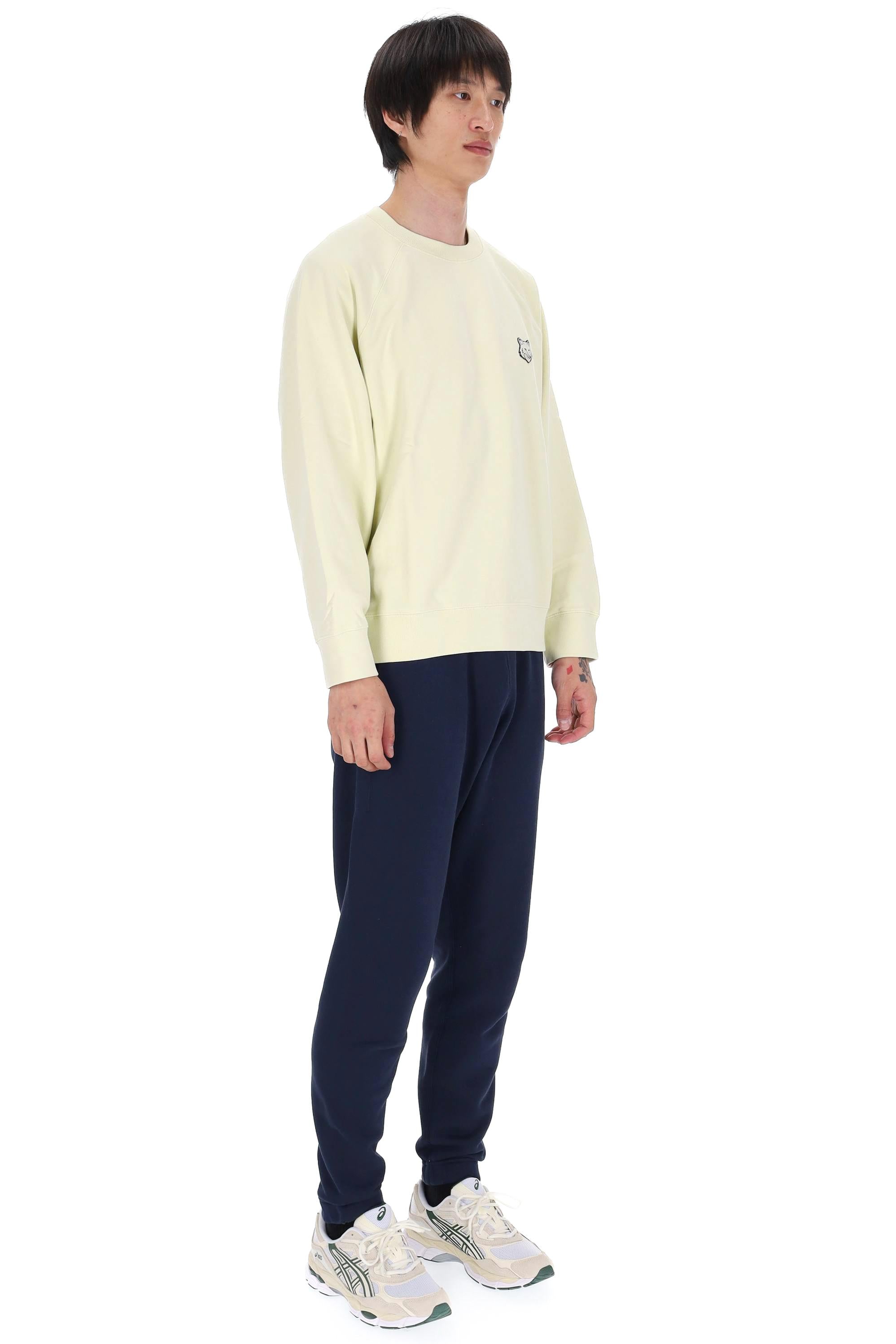 Maison Kitsuné Felpa girocollo in cotone over fit con volpe tono su tono PM00306KM0340/2 ALOE GREEN 
