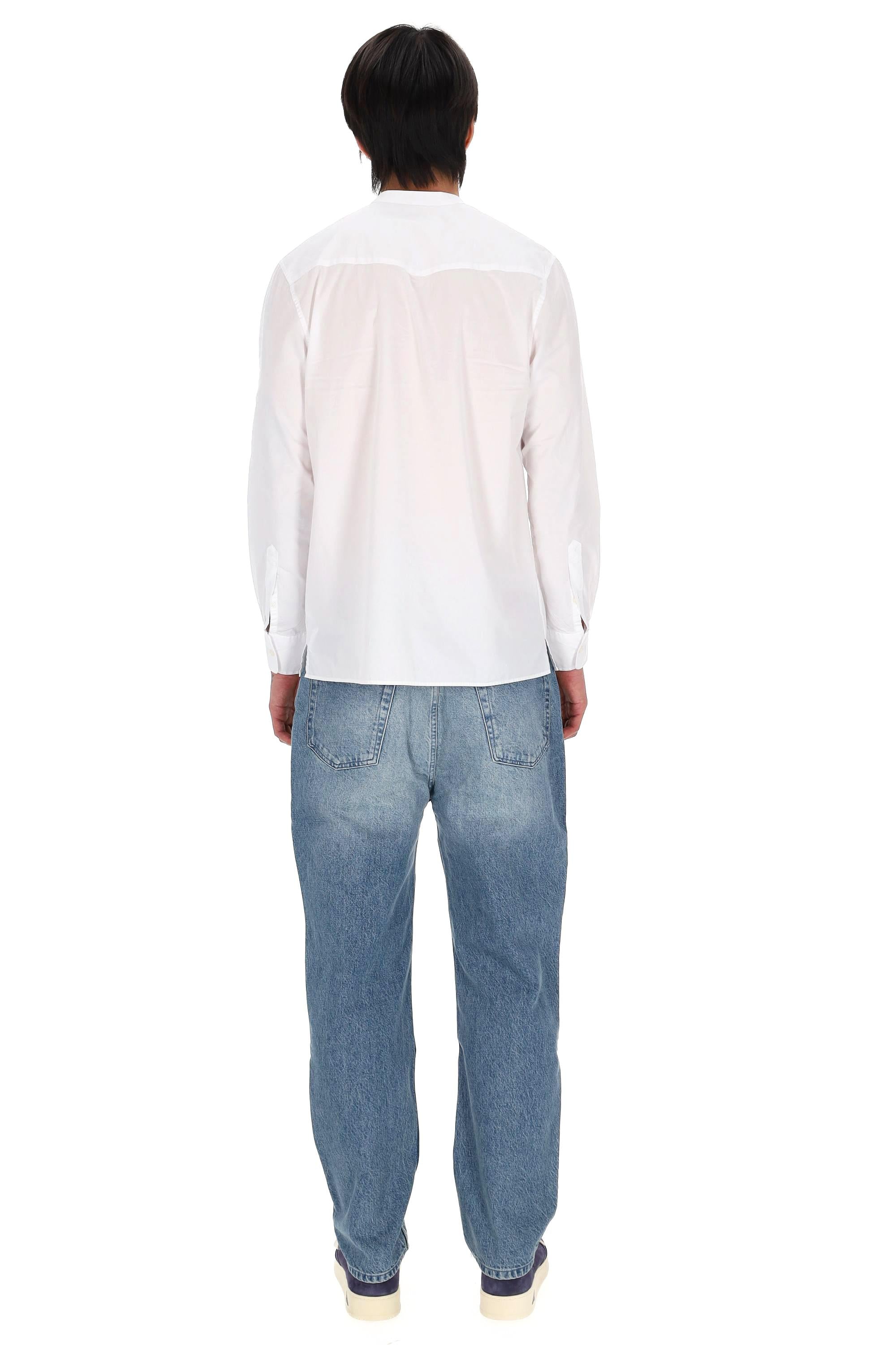 Officine Générale Camicia in popeline di cotone con collo coreano mod. Gaston MSHI006 WHITE 