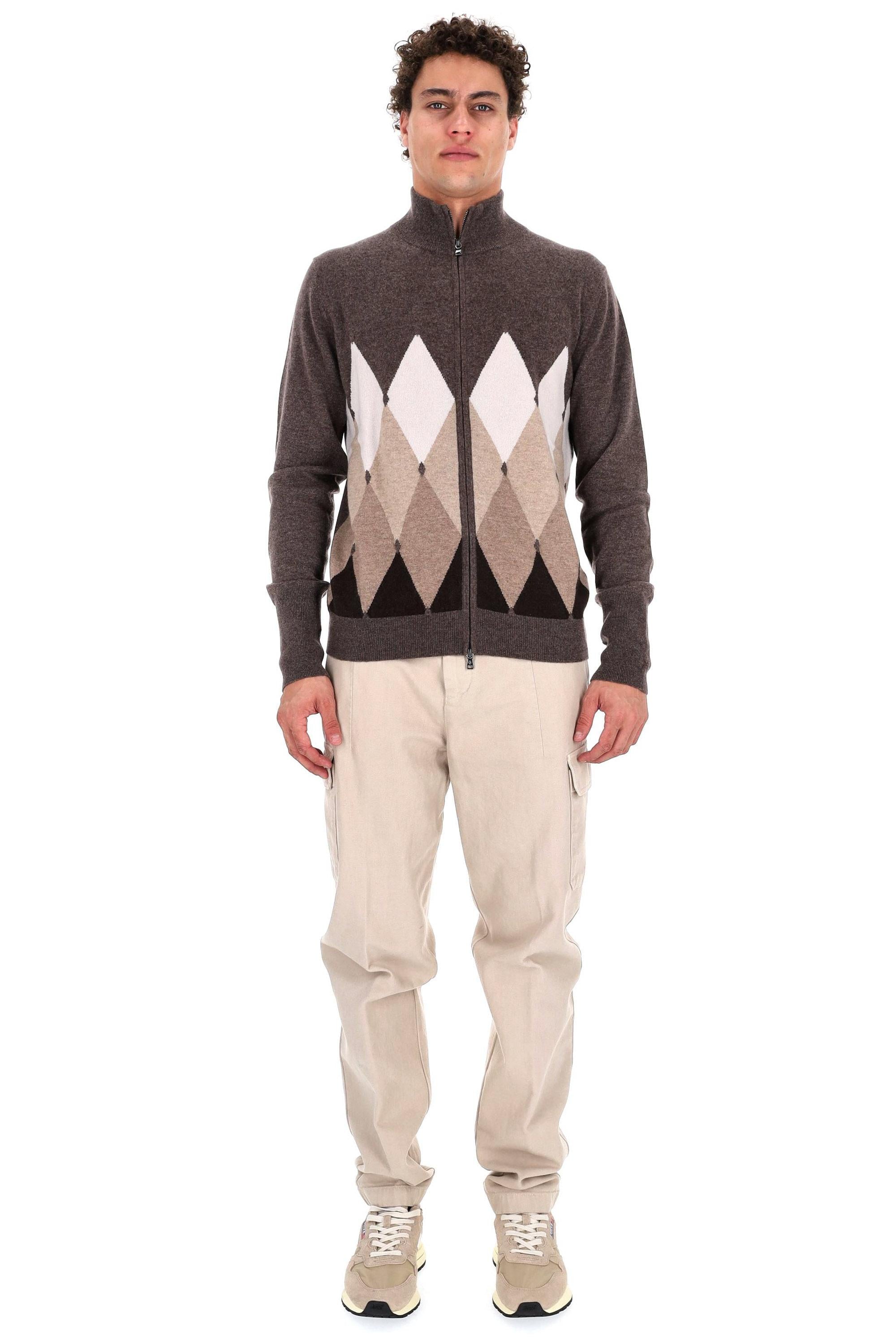 Ballantyne Maglia full zip in puro cashmere motivo argyle B2K036 12KA8 94500 