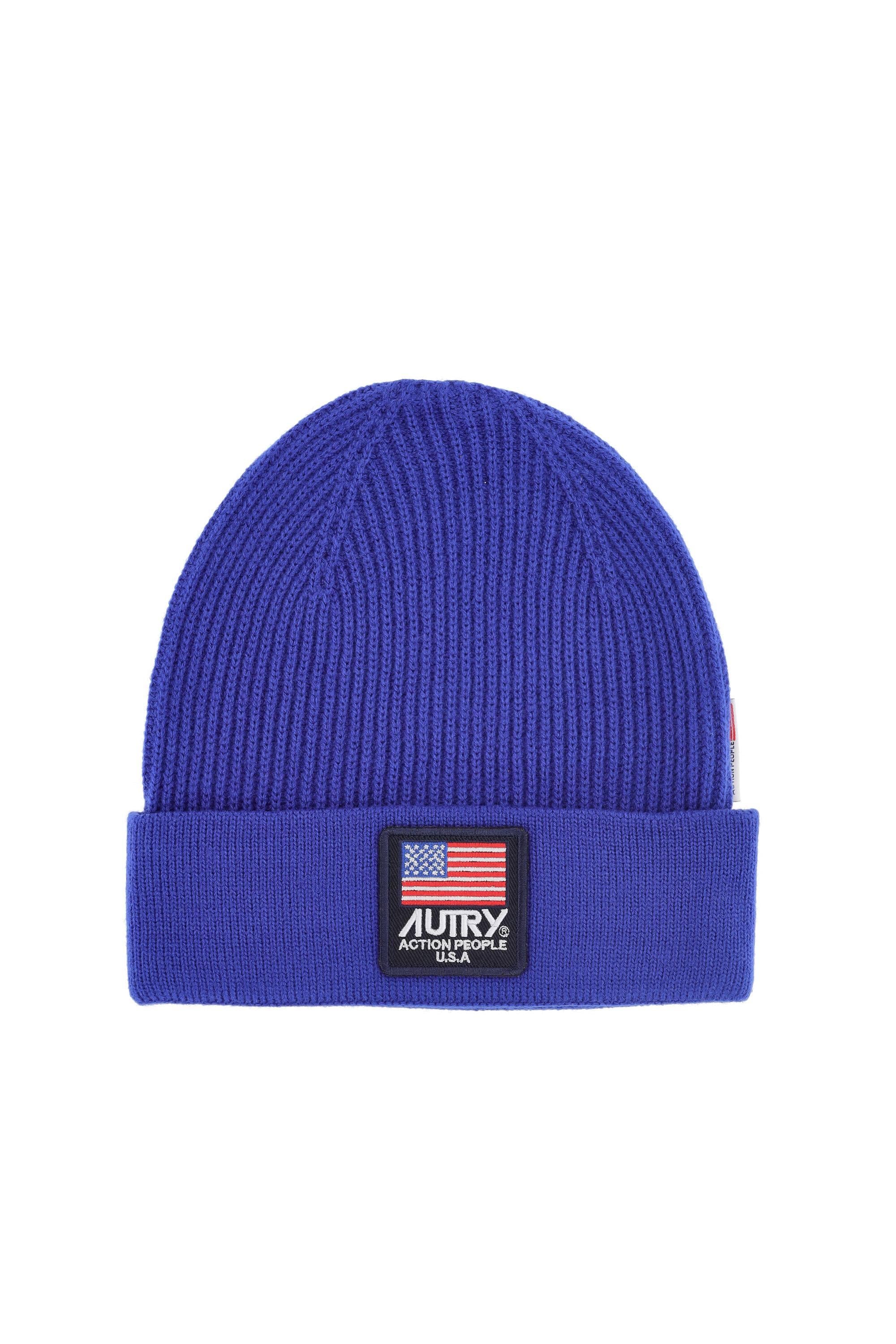 Autry Cuffia in lana a costine con logo ACIU BE26 PATCH BLUE 